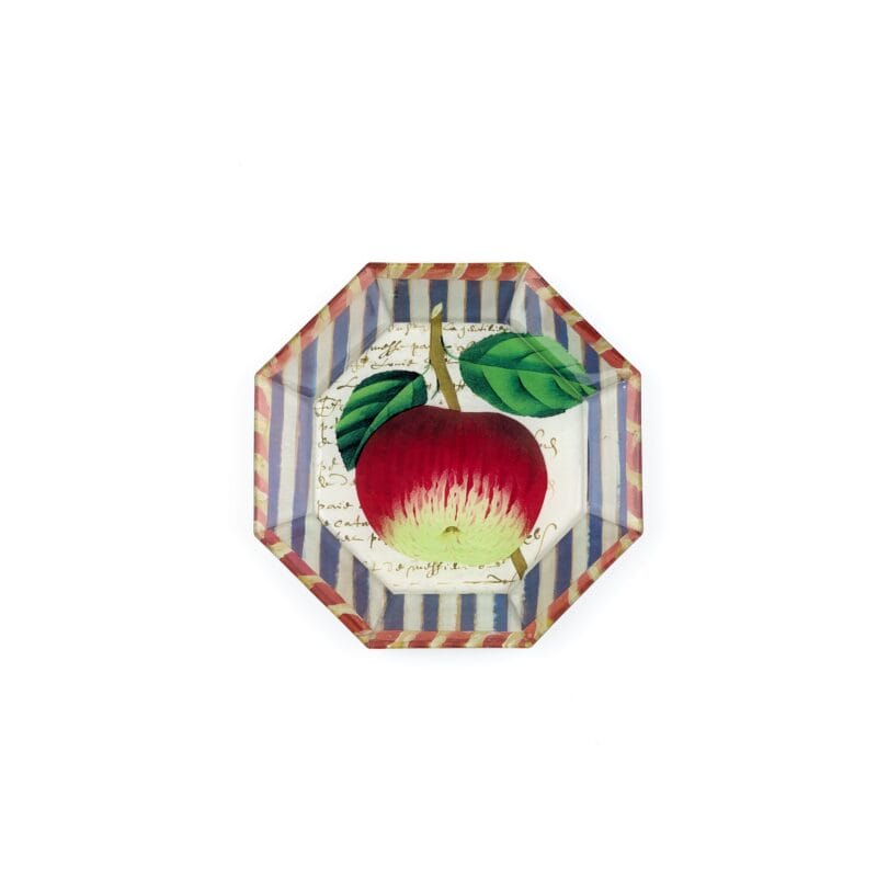 Idée Art Exclusive. Glass Decorative Plate with Apple Illustration. Medium Size