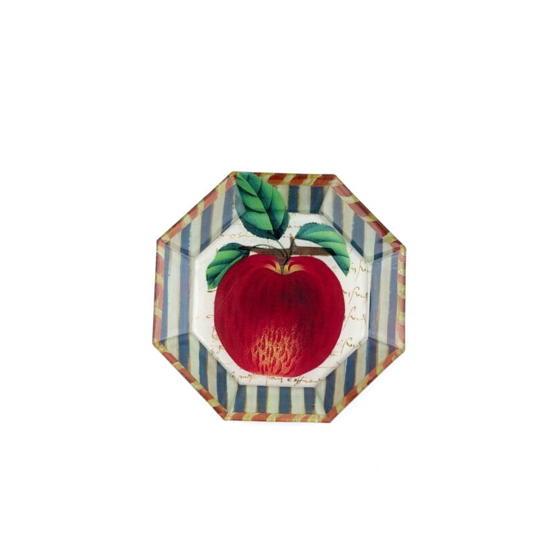 Idée Art Exclusive. Glass Decorative Plate with Apple Illustration. Medium Size