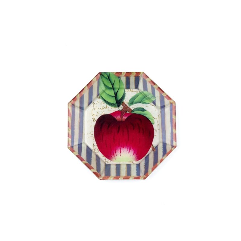 Idée Art Exclusive. Glass Decorative Plate with Apple Illustration. Medium Size