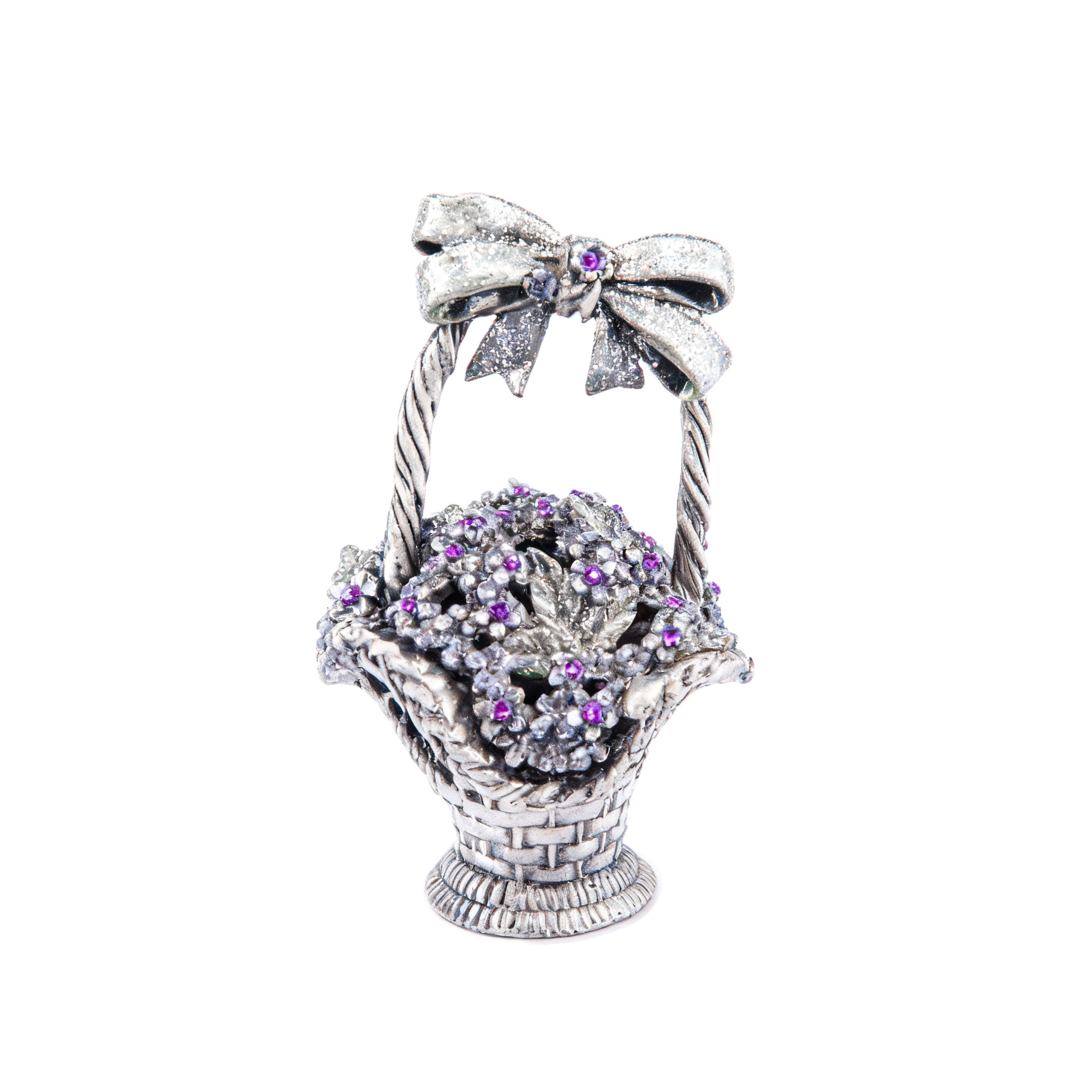 Idée Art Exclusive. Flower Basket Shaped Figurine Studded with Swarovski. Small Size
