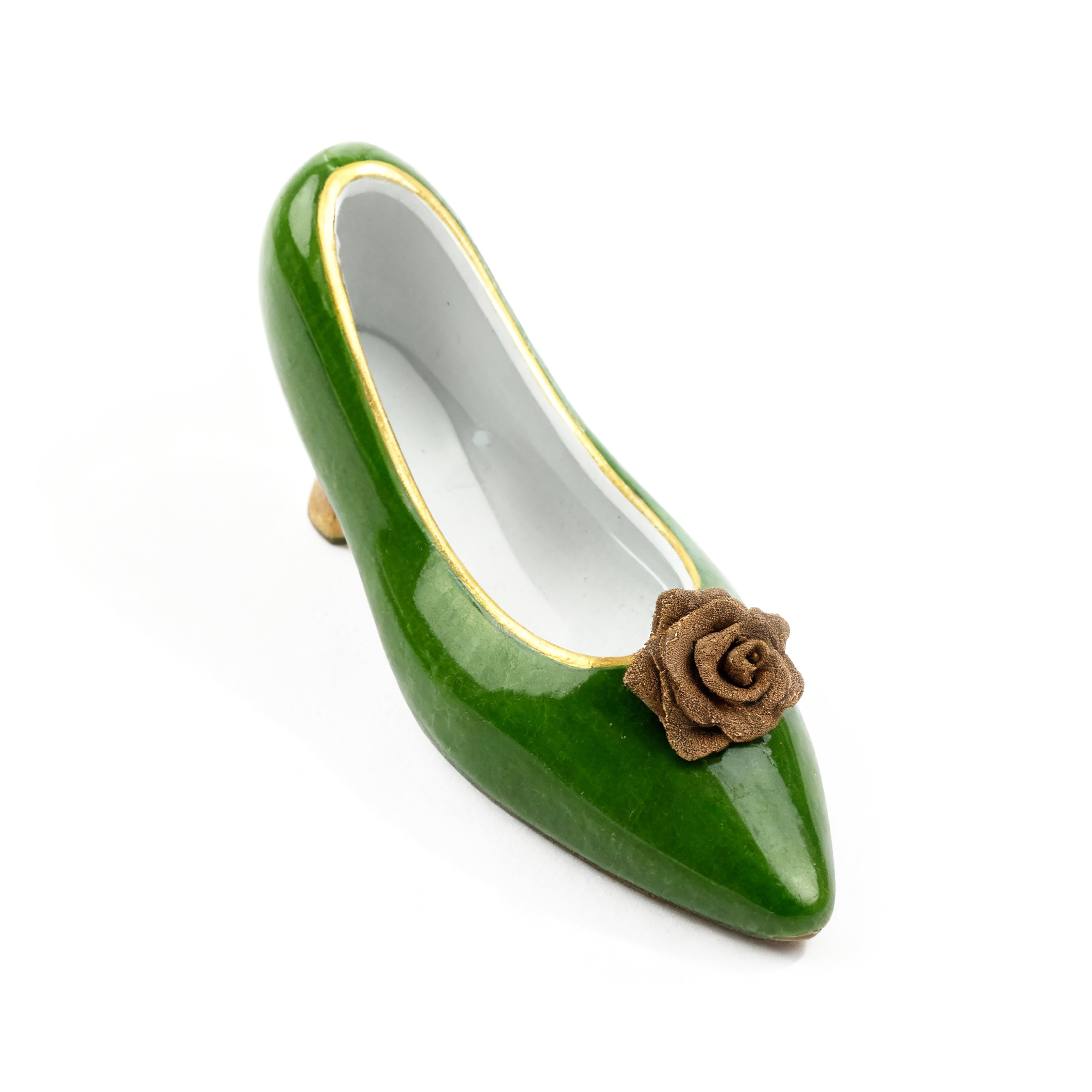 Idée Art Exclusive. Green Porcelain Figurine with Shoe Design. Small Size