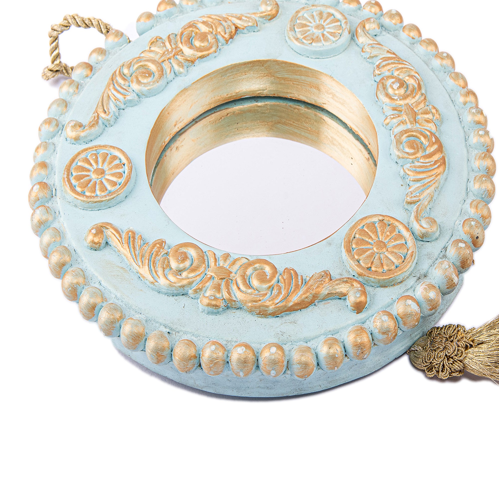 Idée Art Exclusive. Round Blue Porcelain Wall Mirror. Medium Size