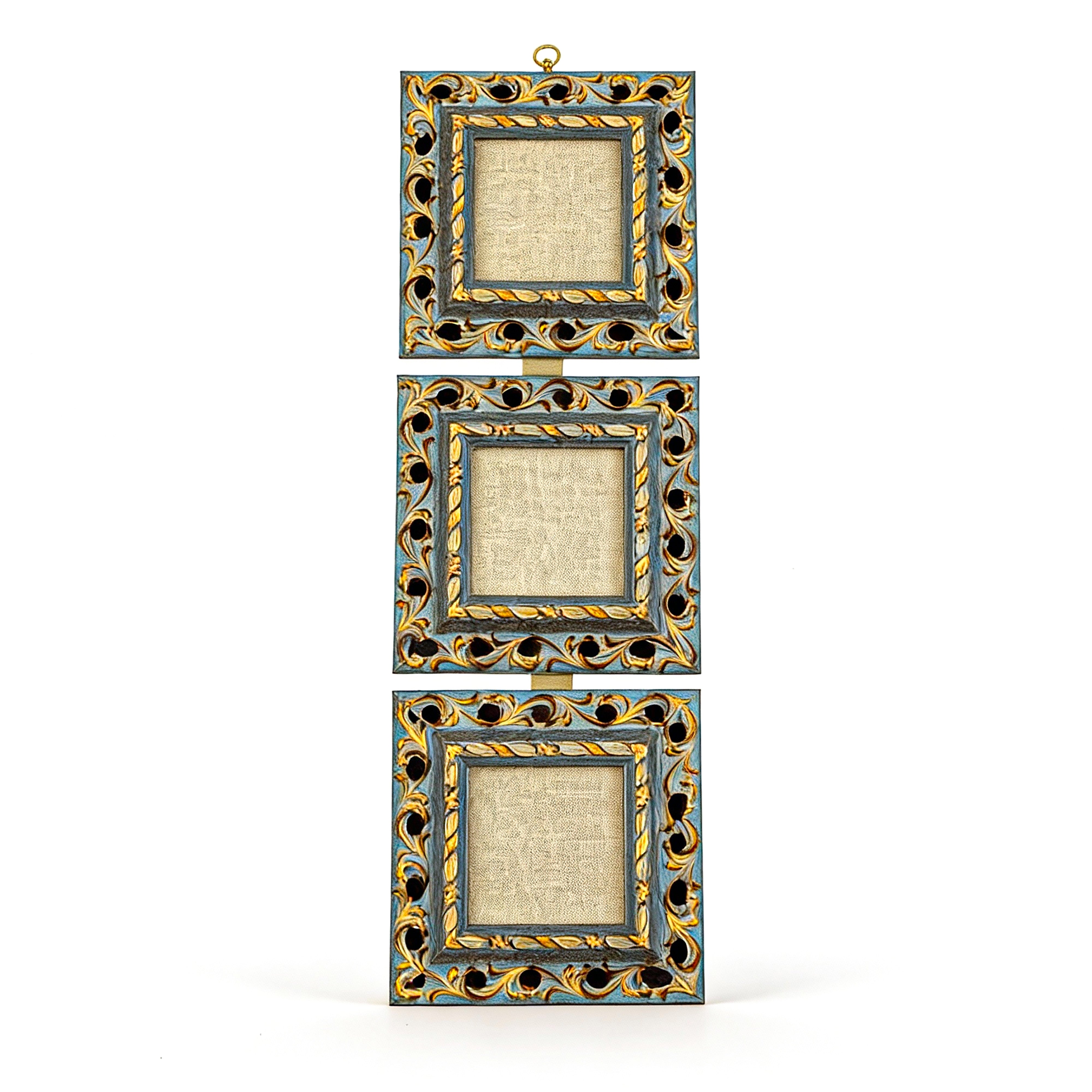 Idée Art Exclusive. Set of 3 Blue & Gold Wall-Hanging Picture Frame.