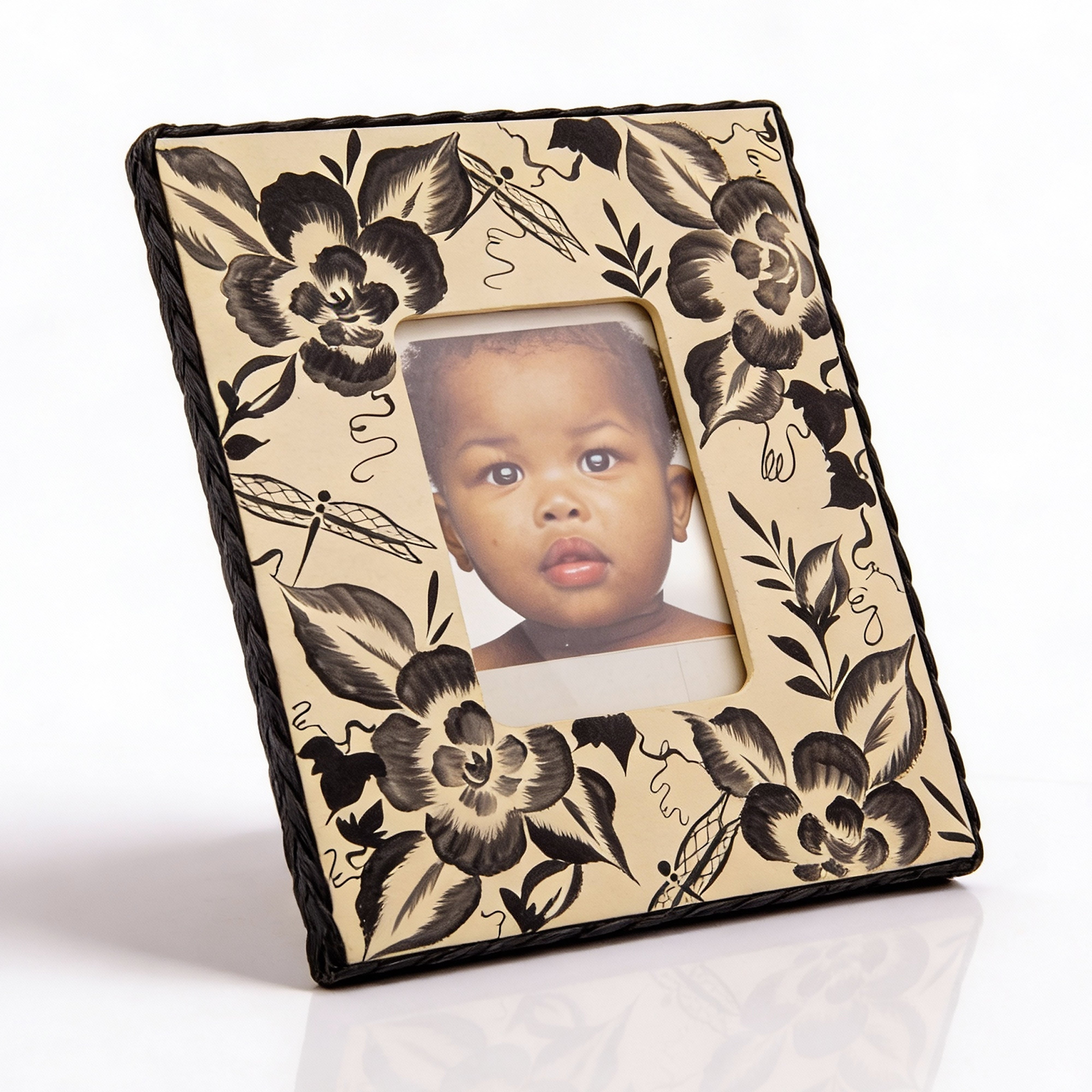 Idée Art Exclusive. Black & Beige Floral Picture Frame. Medium Size