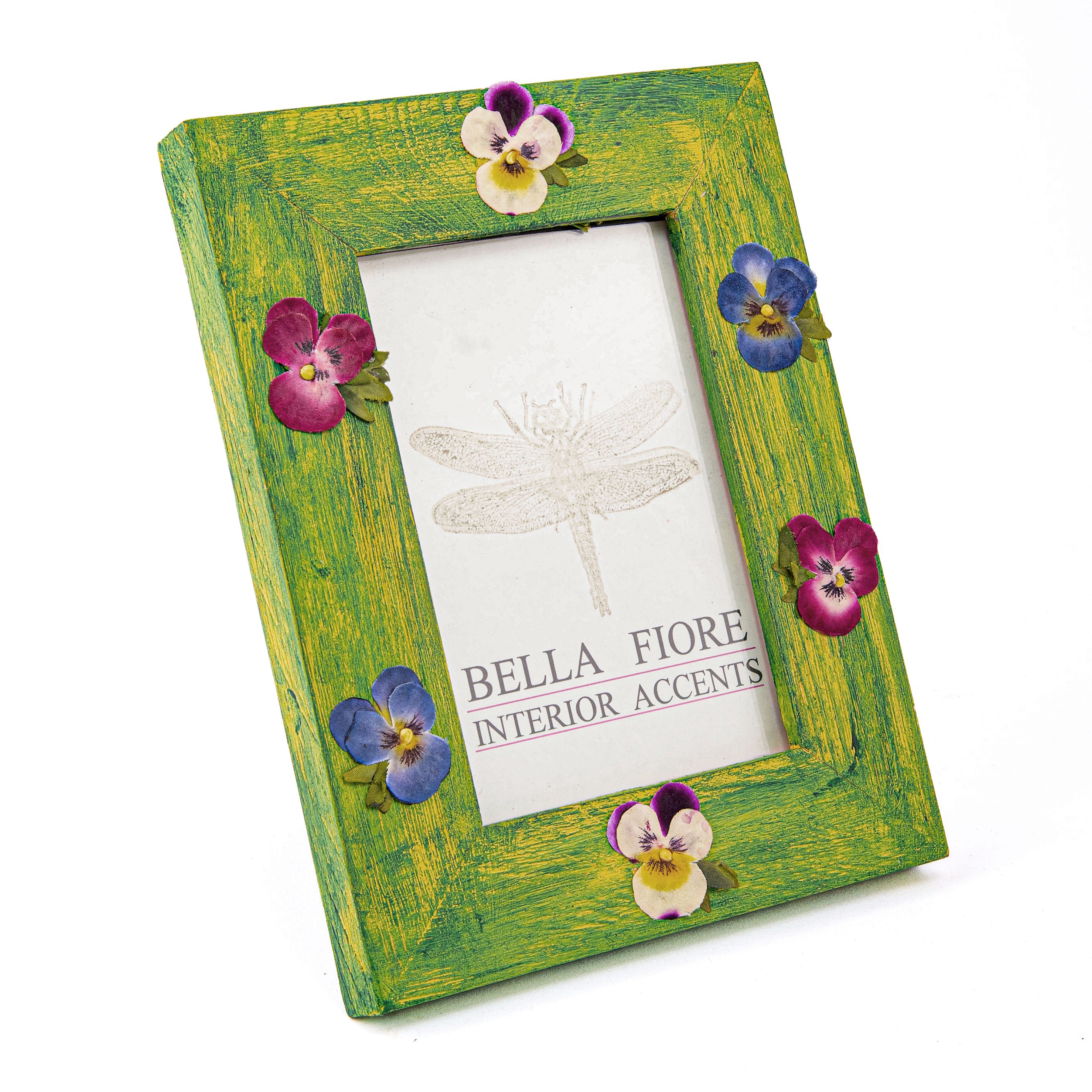Idée Art Exclusive. Green Wooden Picture Frame with Flowers. Medium Size