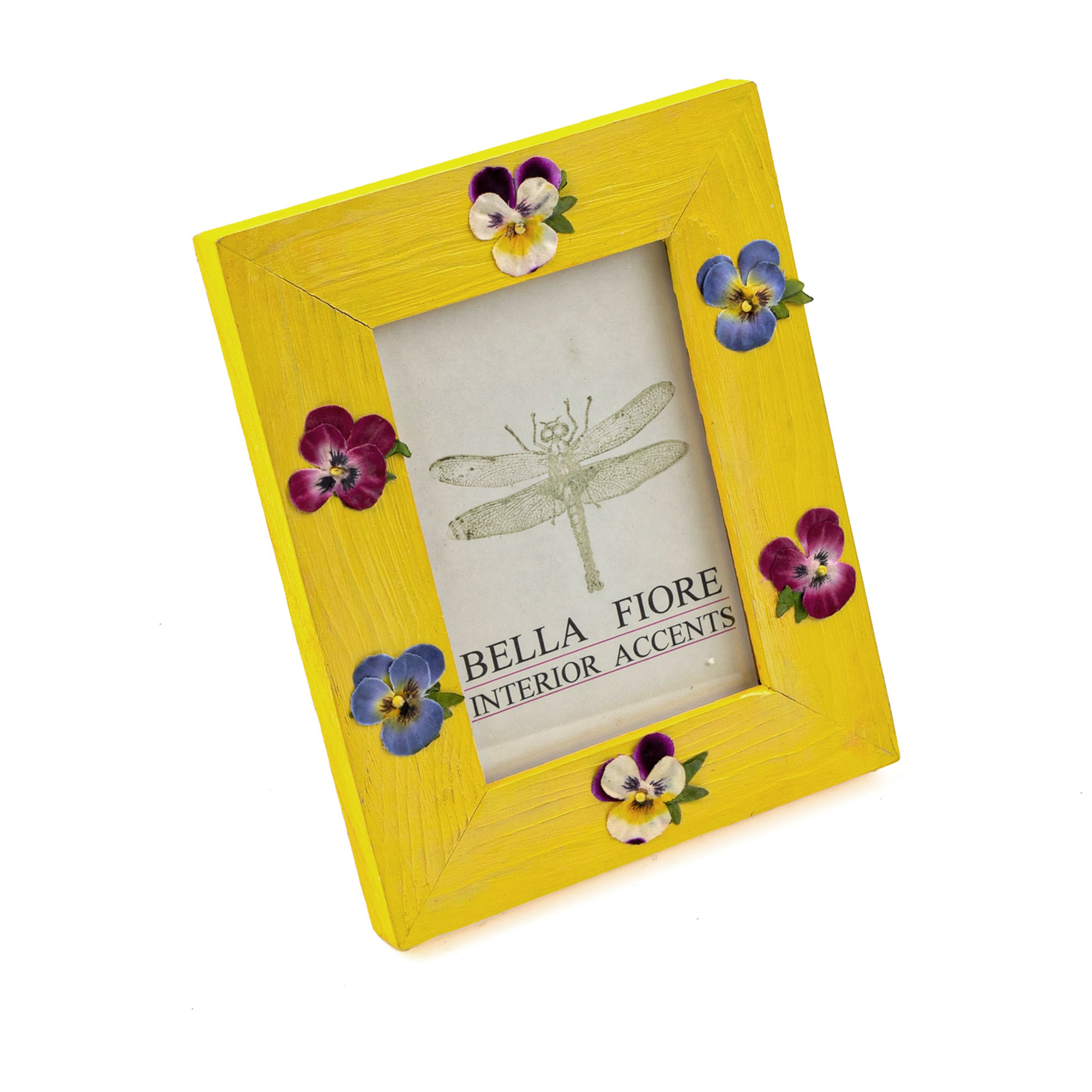 Idée Art Exclusive. Yellow Wooden Picture Frame with Flowers. Medium Size