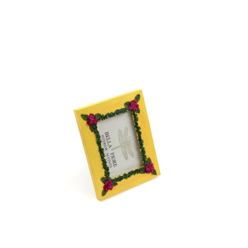 Idée Art Exclusive. Yellow Wooden Picture Frame with Flowers. Medium Size