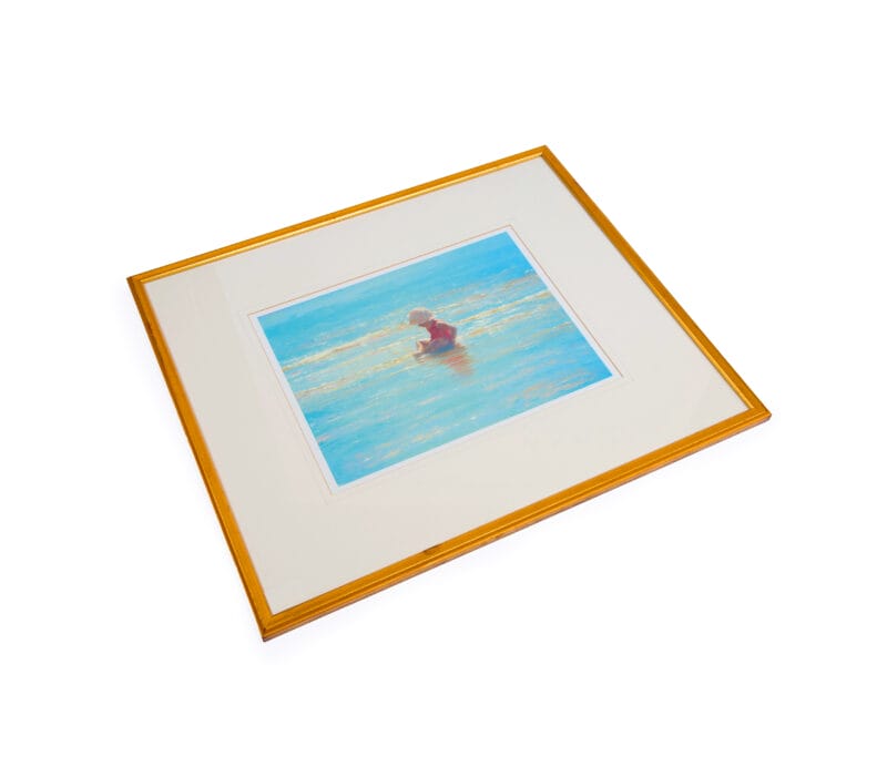 Idée Art Exclusive. Hand-painted Tableau With Wooden Frame Illustrating Child on Beach. Large Size