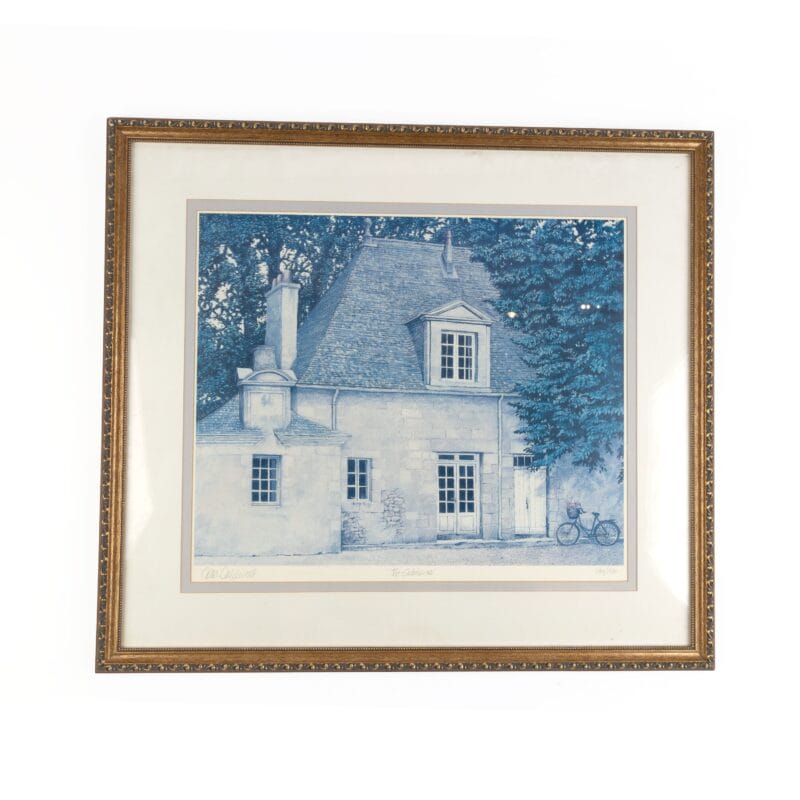 Idée Art Exclusive. Tableau with House Illustration in Blue. Large Size