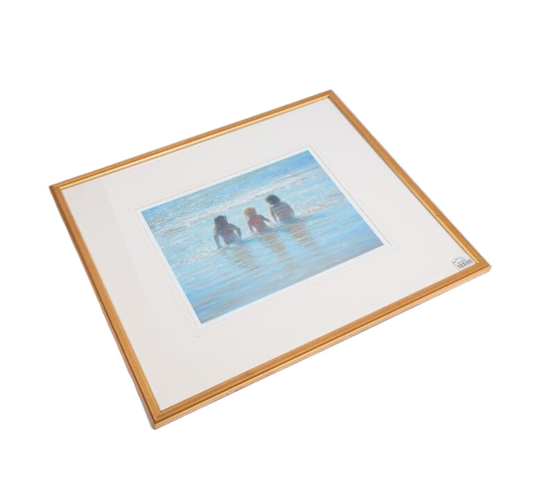 Idée Art Exclusive. Hand-painted Tableau With Wooden Frame Illustrating Girls on Beach. Large Size