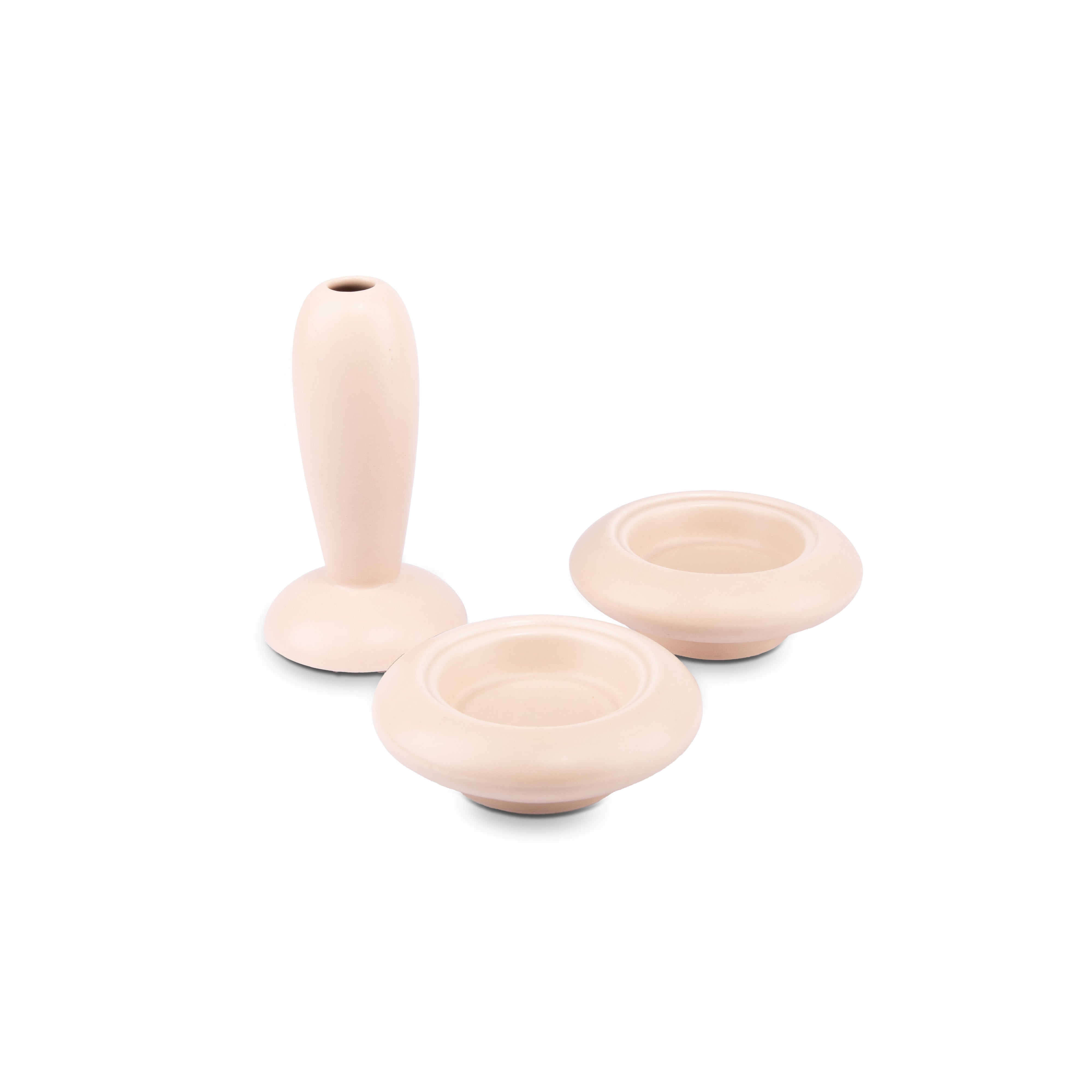 Idée Art Exclusive. Set of Beige Porcelain 2 Ashtrays with Lid. Medium Size