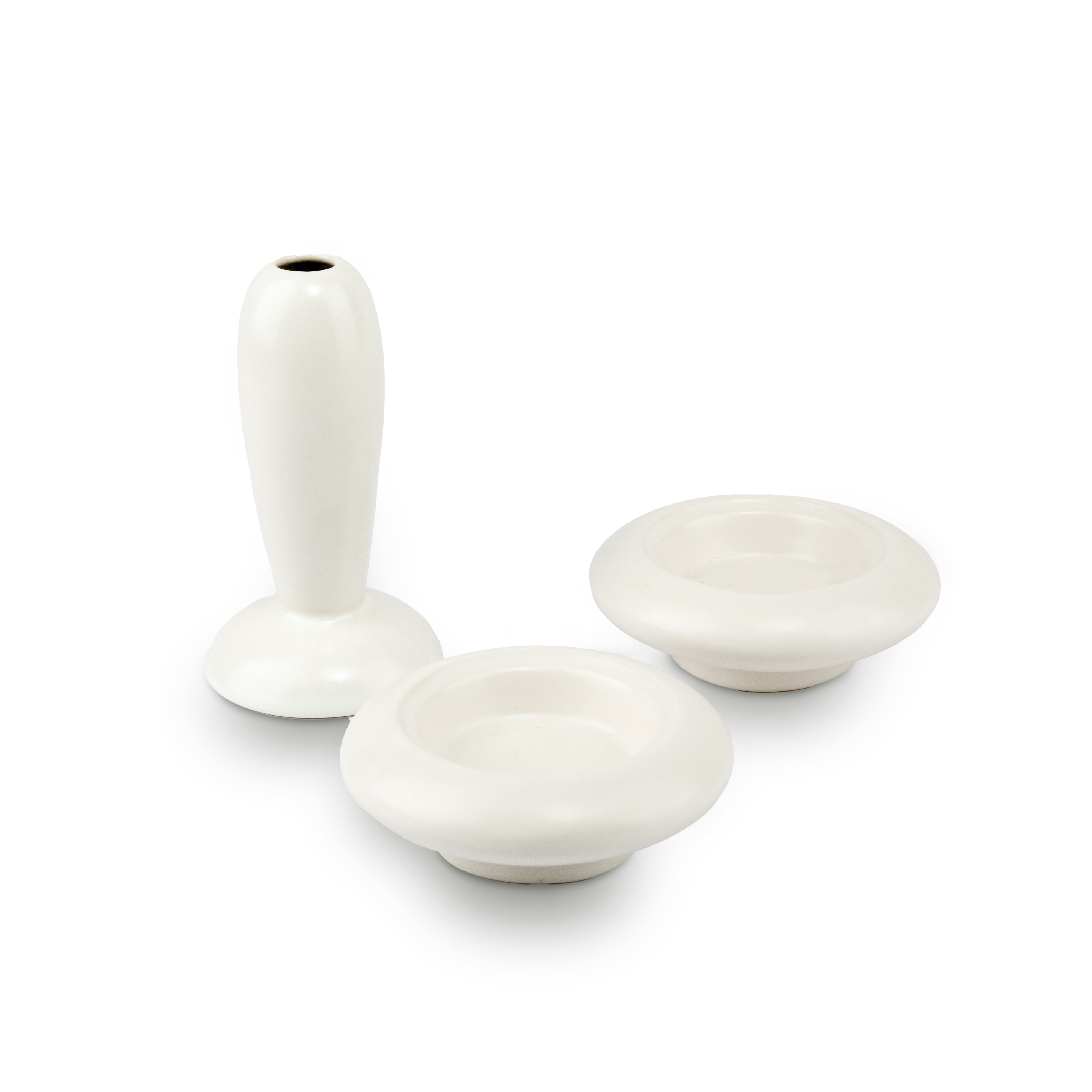 Idée Art Exclusive. Set of White Porcelain 2 Ashtrays with Lid. Medium Size