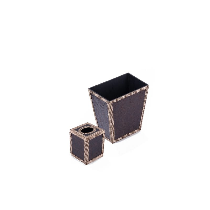 Idée Art Exclusive Collection. A Set of Brown Leather Tissue Box & Wastebasket.