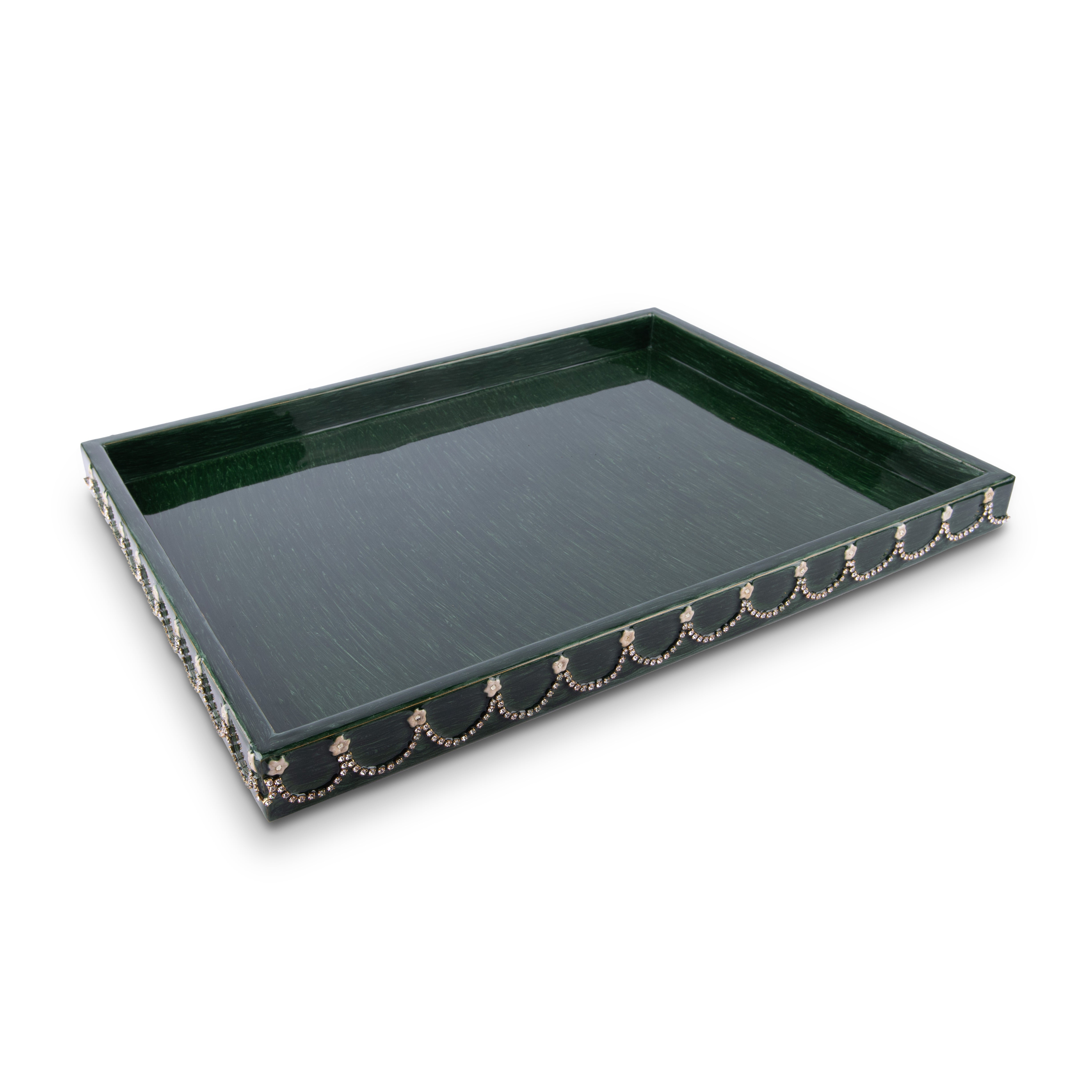 Mike + Ally. Green Serving Tray Studded with Swarovski. Large Size