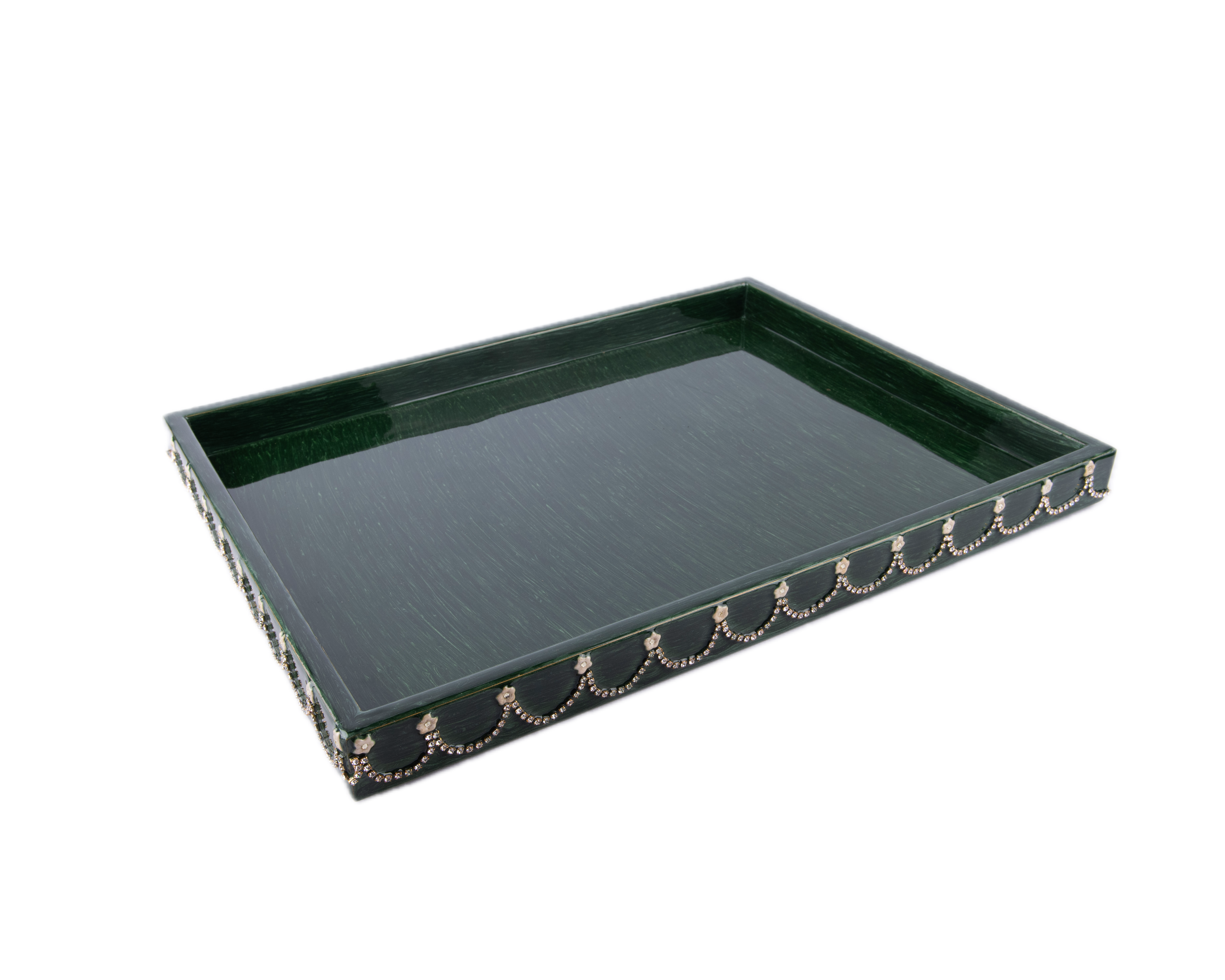 Mike + Ally. Green Serving Tray Studded with Swarovski. Large Size