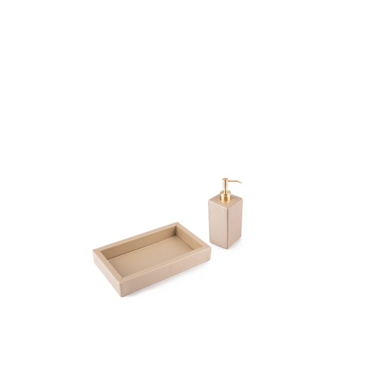 Mike + Ally. A set of Leather Towel Tray & Soap dispenser