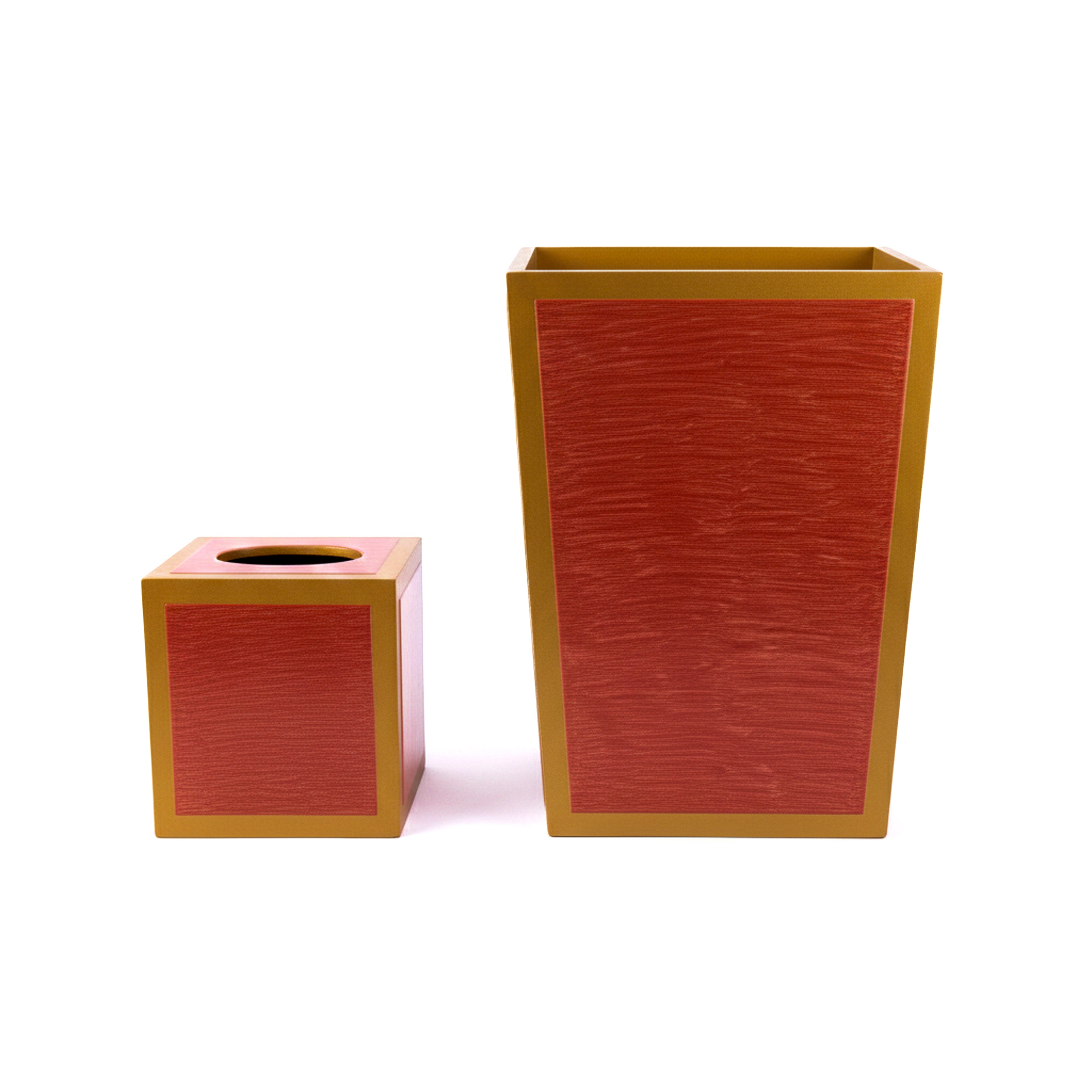 Mike + Ally. A Set of Wooden Wastebasket & Tissue Box