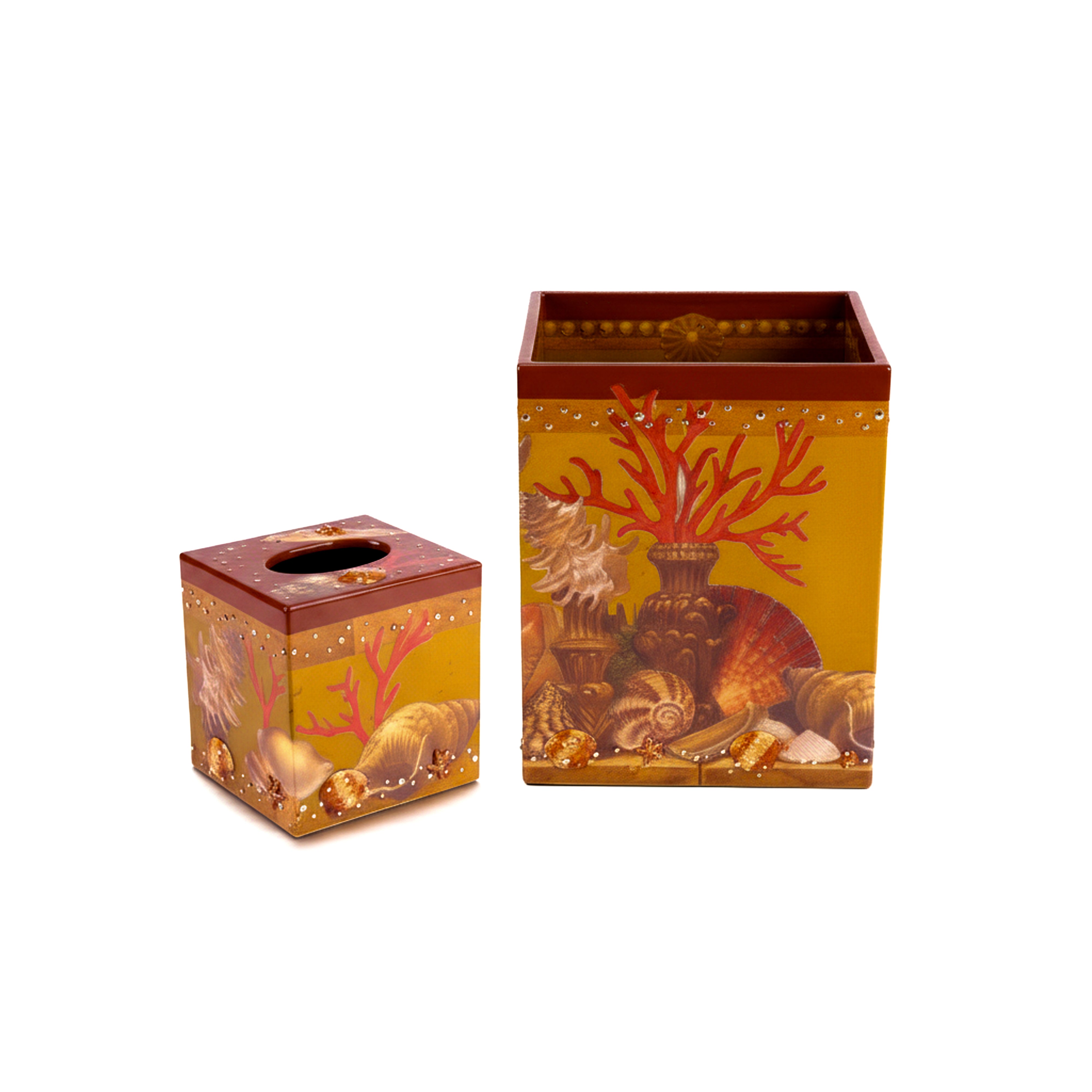 Mike + Ally. A Set of Wastebasket & Tissue box in Seashells design