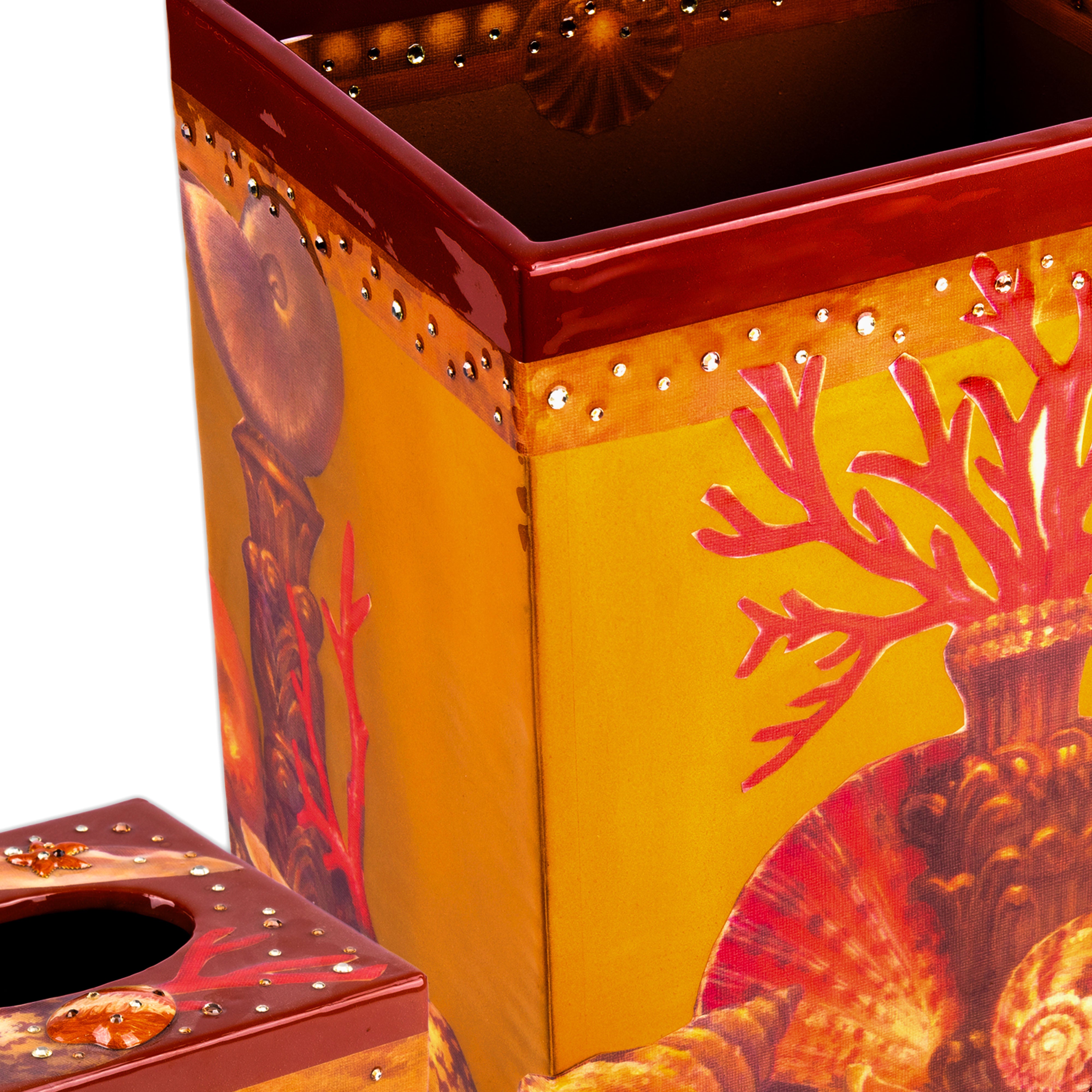 Mike + Ally. A Set of Wastebasket & Tissue box in Seashells design