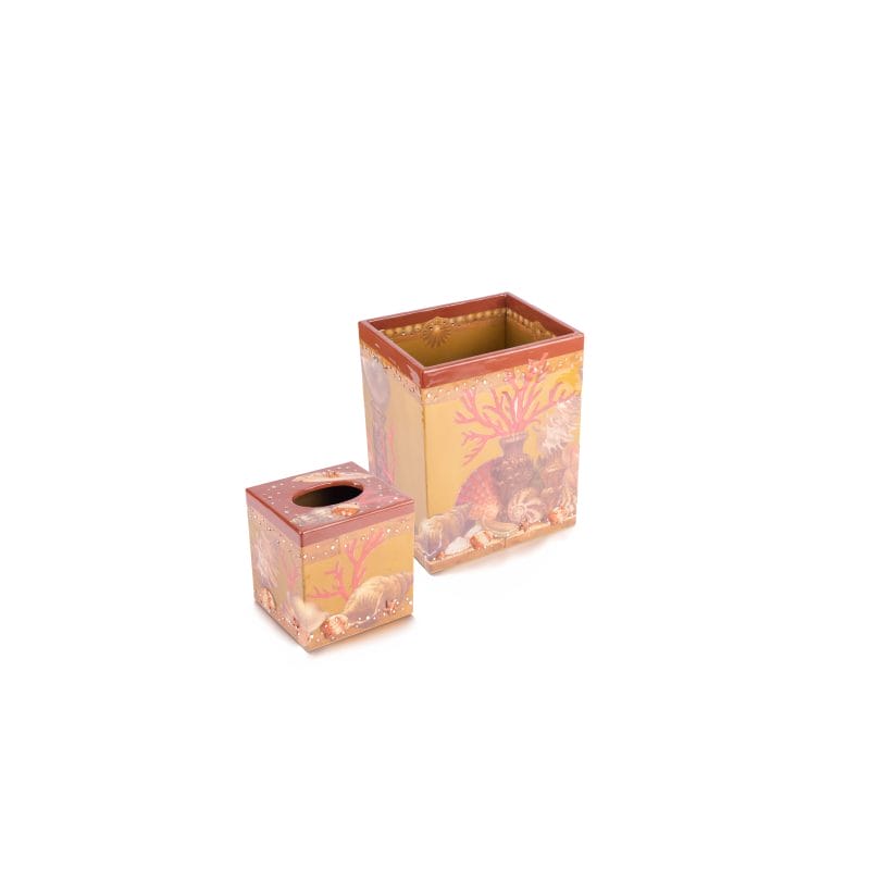 Mike + Ally. A Set of Wastebasket & Tissue box in Seashells design