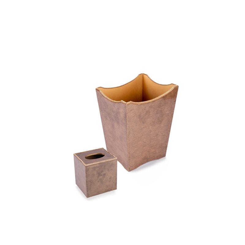 Mike + Ally. A Set of Brown Wastebasket & Tissue Box Studded With Crystals
