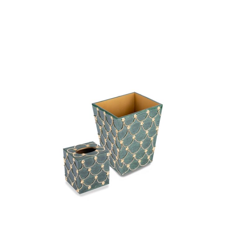 Mike + Ally. A Set of Green Wastebasket & Tissue Box with Austrian Crystals
