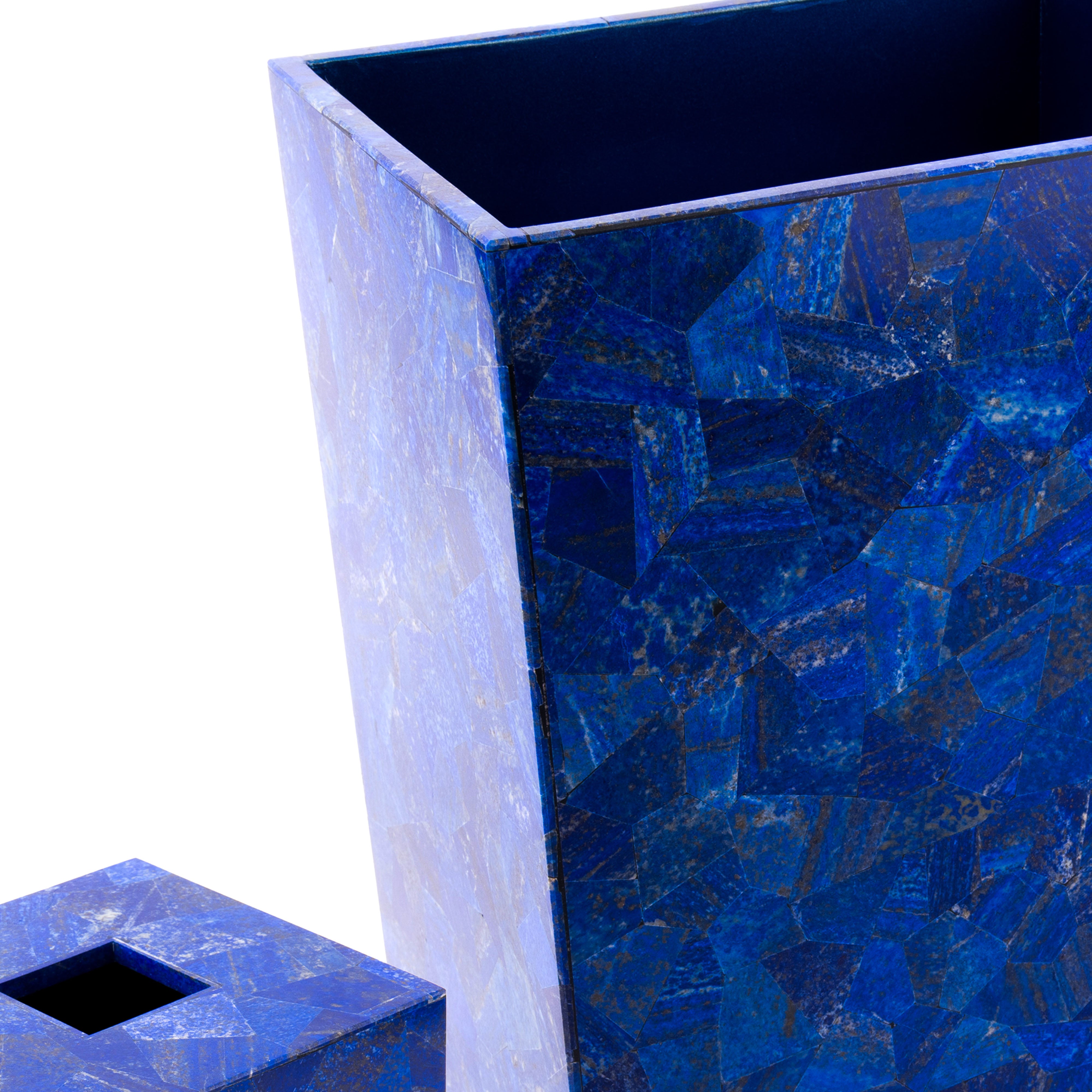 Mike + Ally. A Set of Blue Quartz Wastebasket & Tissue Box