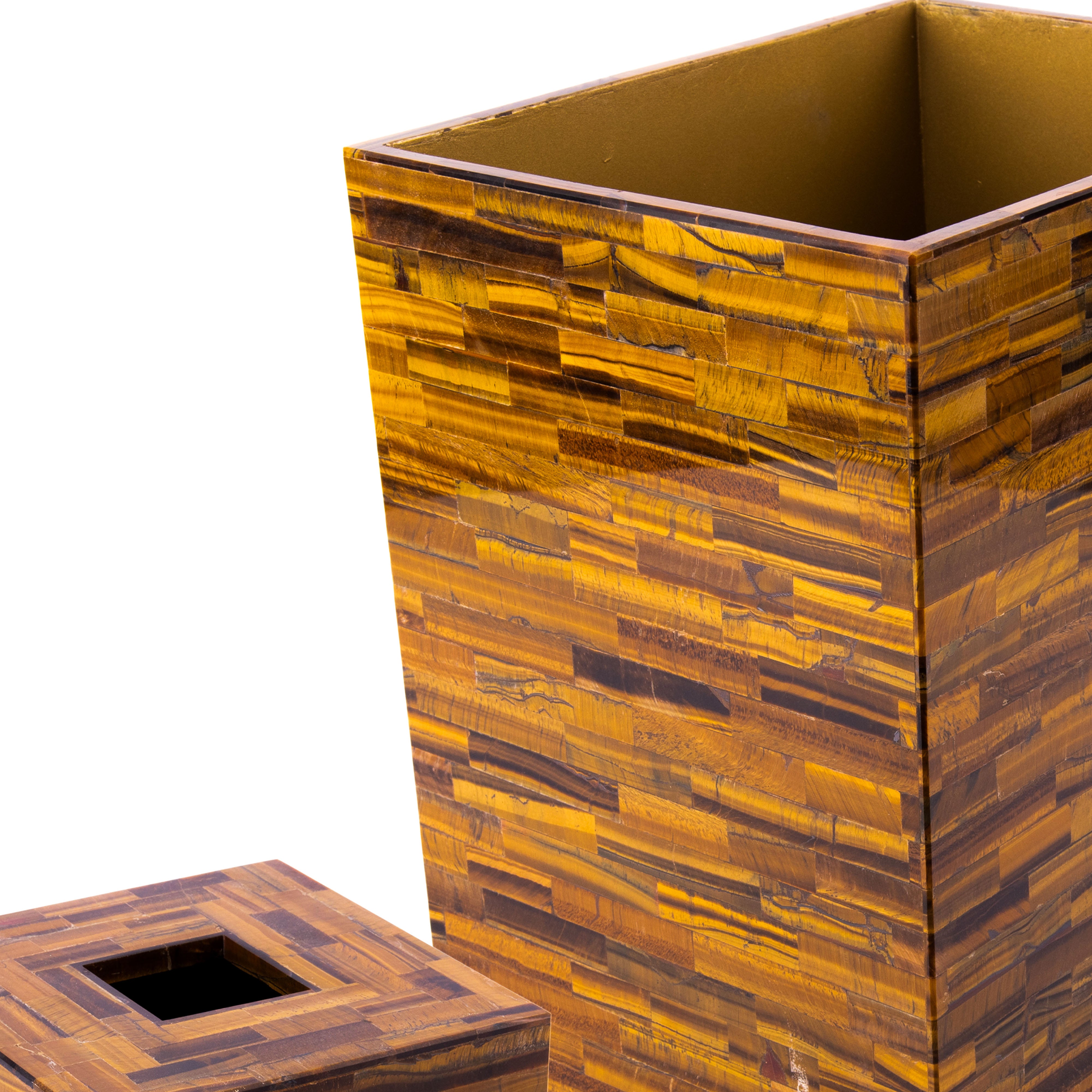 Mike + Ally. A Set of Brown Quartz Wastebasket & Tissue Box