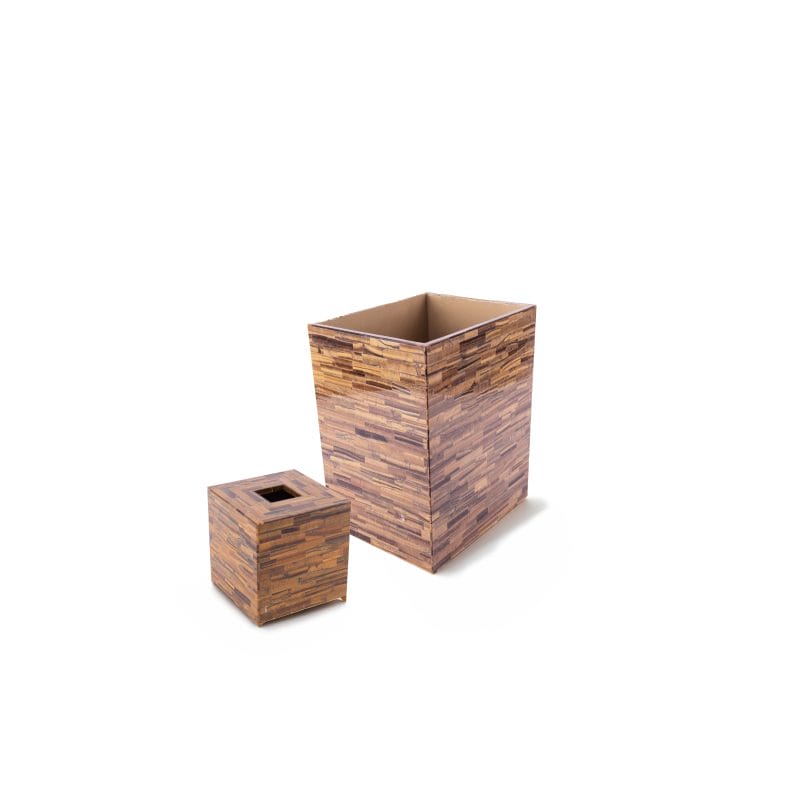 Mike + Ally. A Set of Brown Quartz Wastebasket & Tissue Box