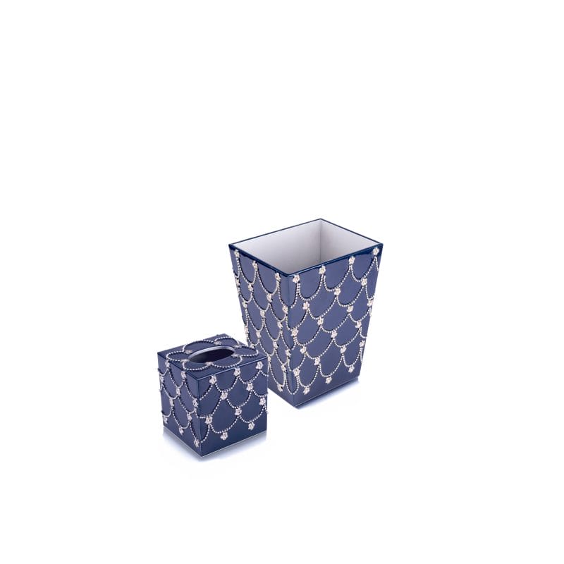 Mike + Ally. A Set of Wastebasket & Tissue Box with Austrian Crystals