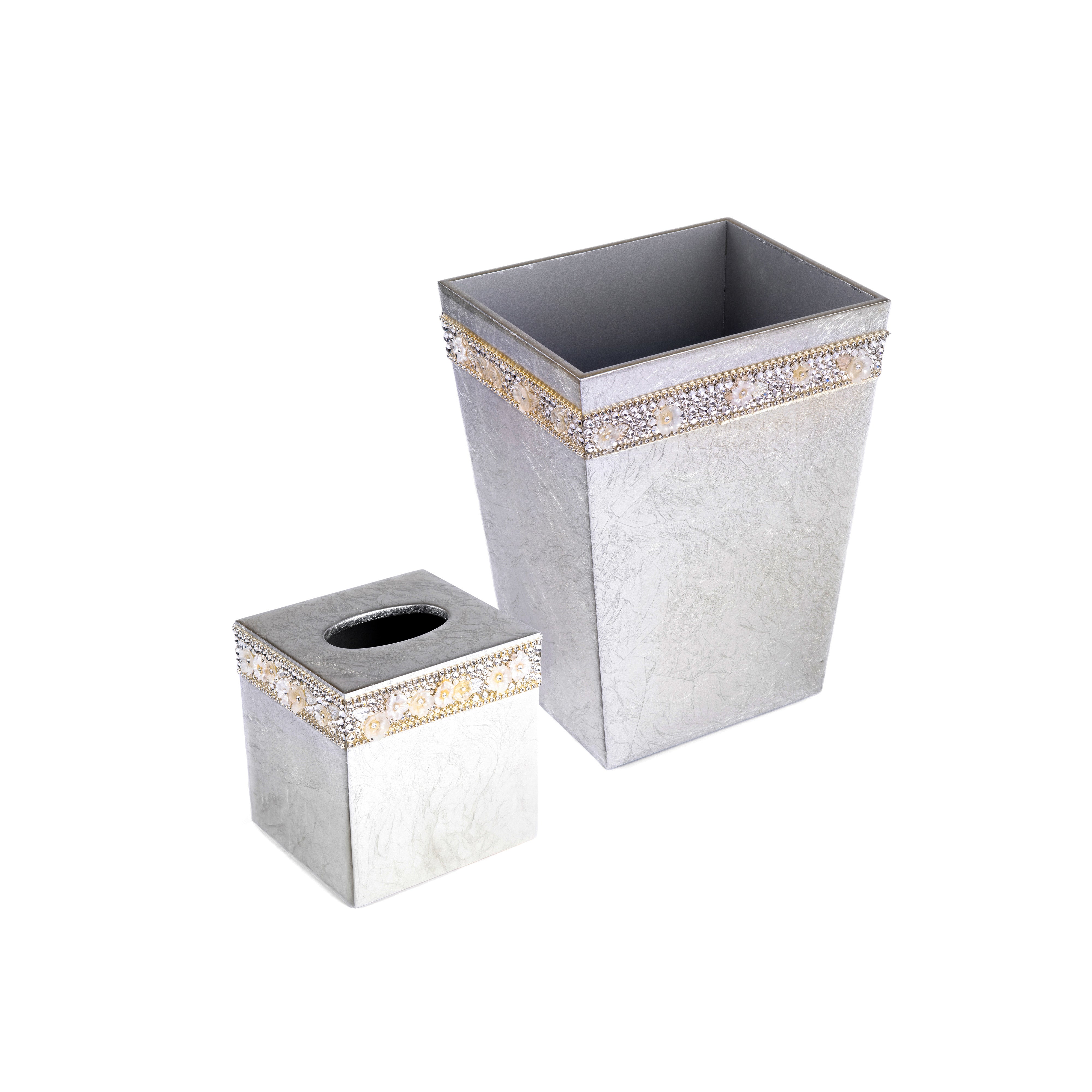 Mike + Ally. Handmade Chantilly Set of Wastebasket & Tissue with Crystal Trim