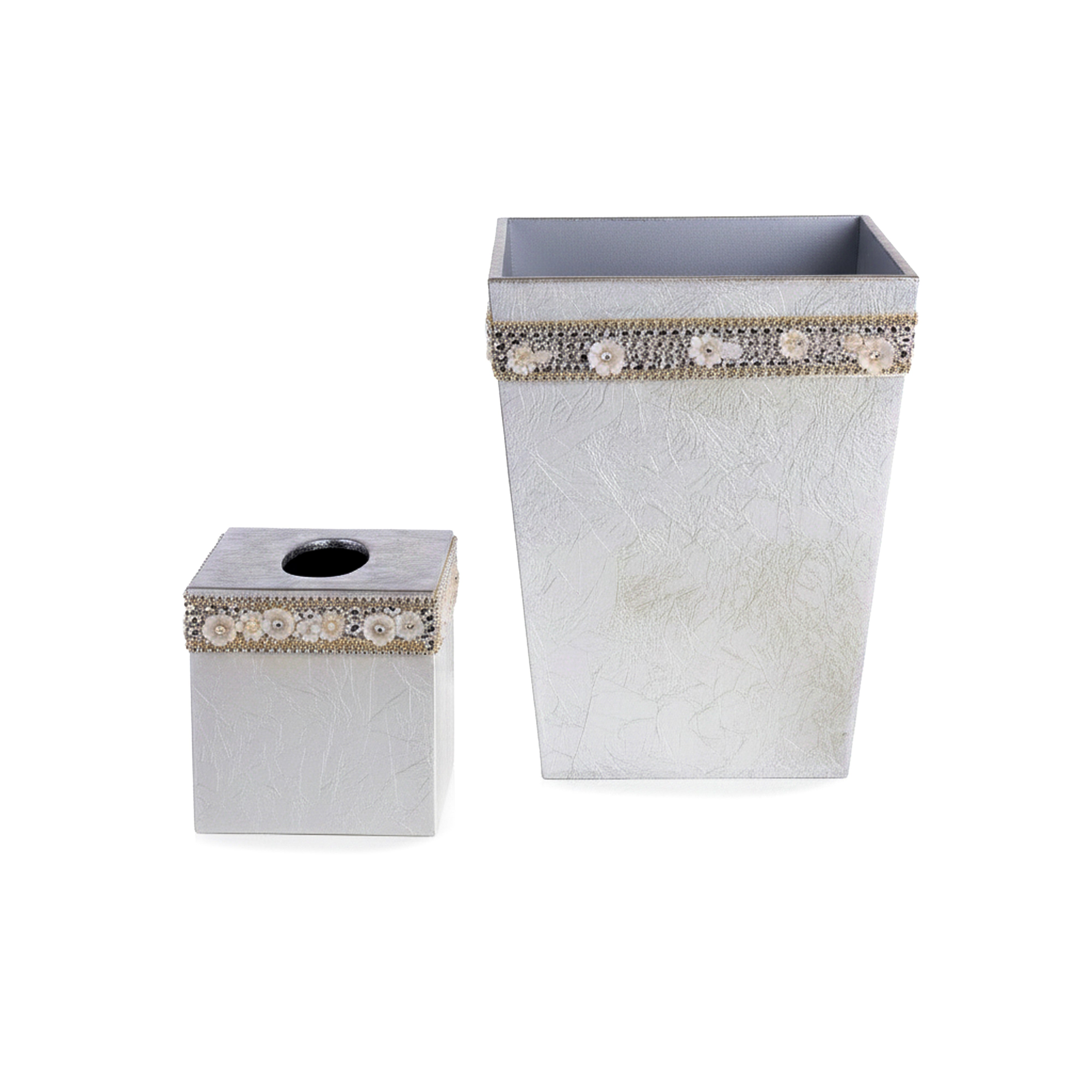 Mike + Ally. Handmade Chantilly Set of Wastebasket & Tissue with Crystal Trim