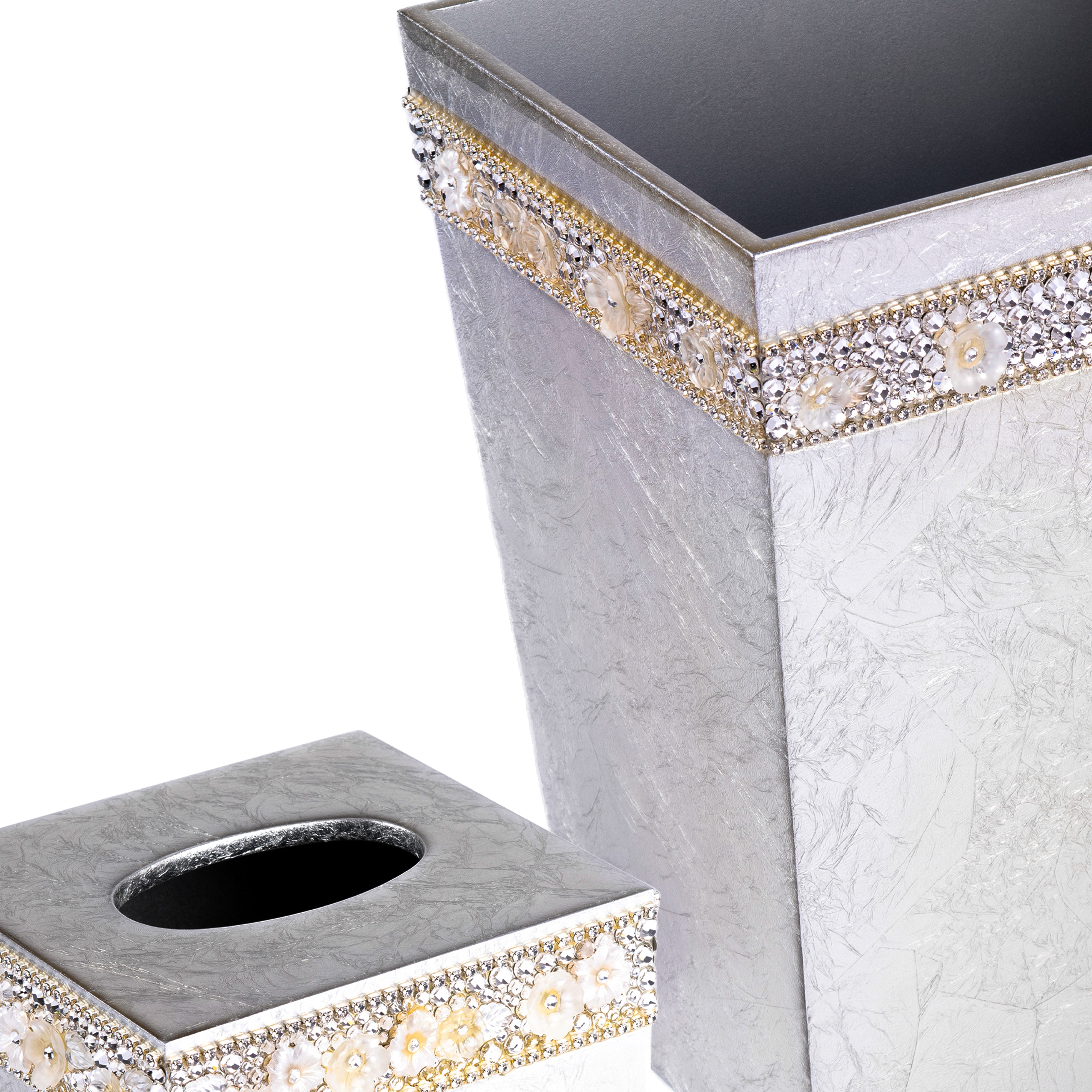 Mike + Ally. Handmade Chantilly Set of Wastebasket & Tissue with Crystal Trim