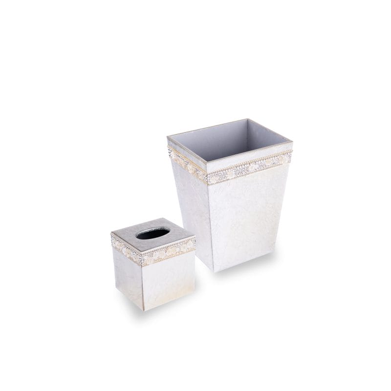 Mike + Ally. Handmade Chantilly Set of Wastebasket & Tissue with Crystal Trim