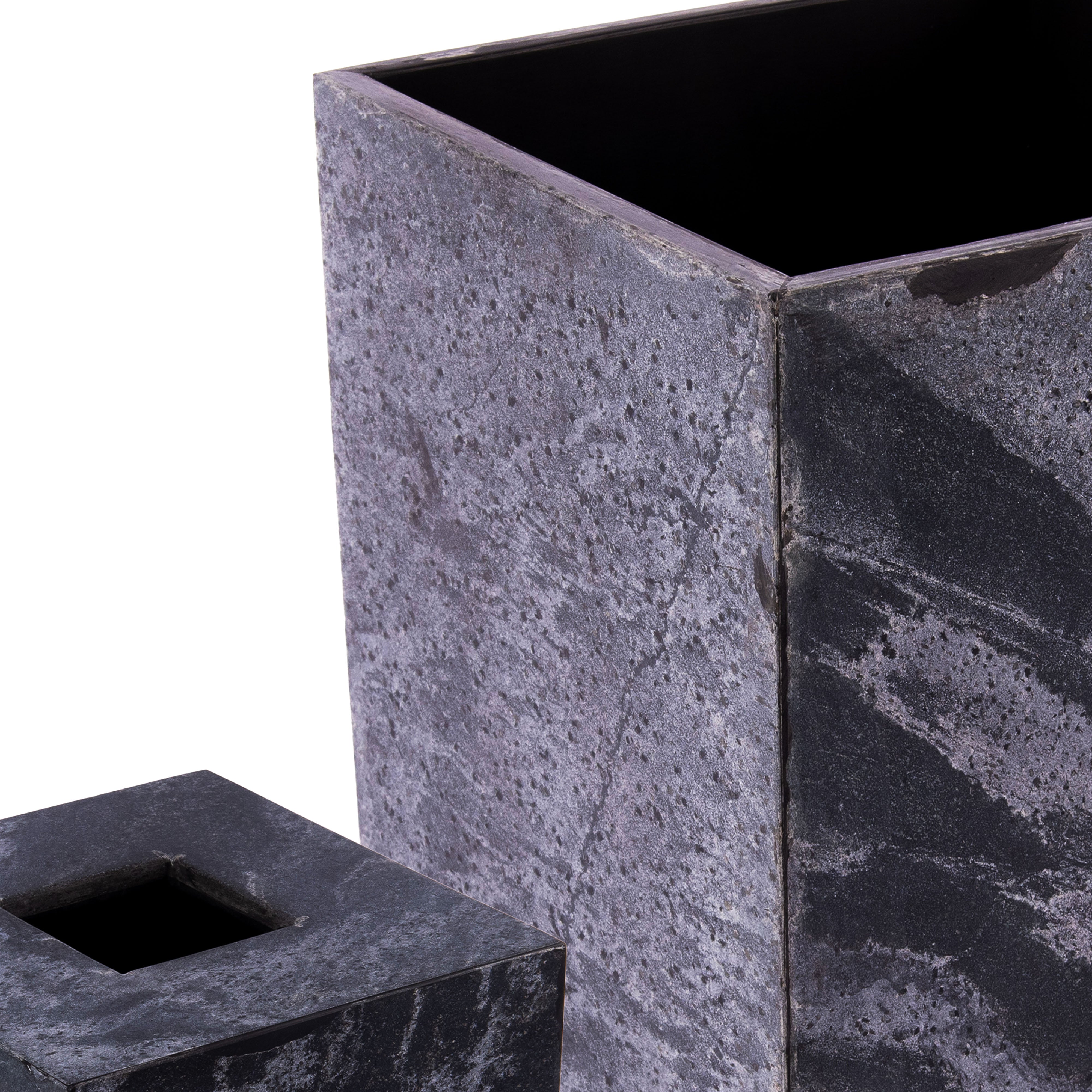 Mike + Ally. A set of Grey Wastebasket & Tissue Box