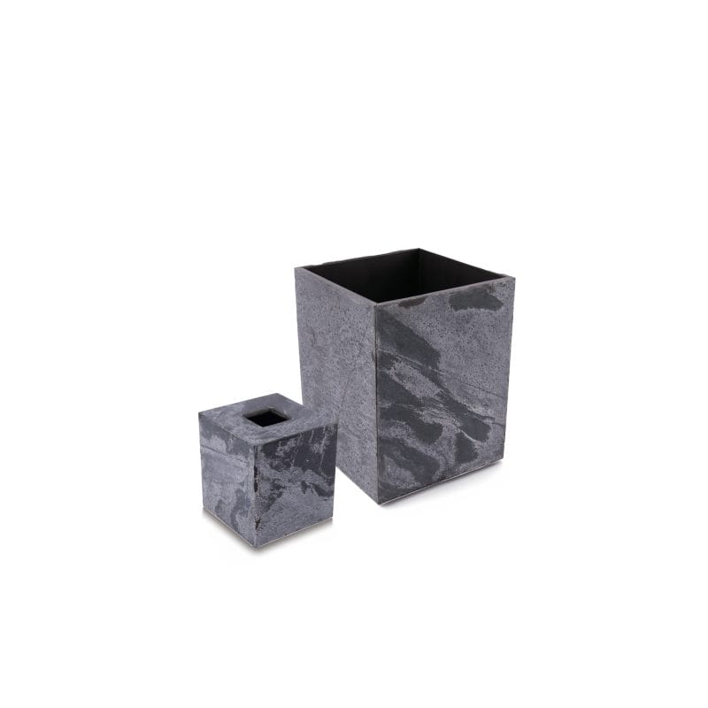 Mike + Ally. A set of Grey Wastebasket & Tissue Box