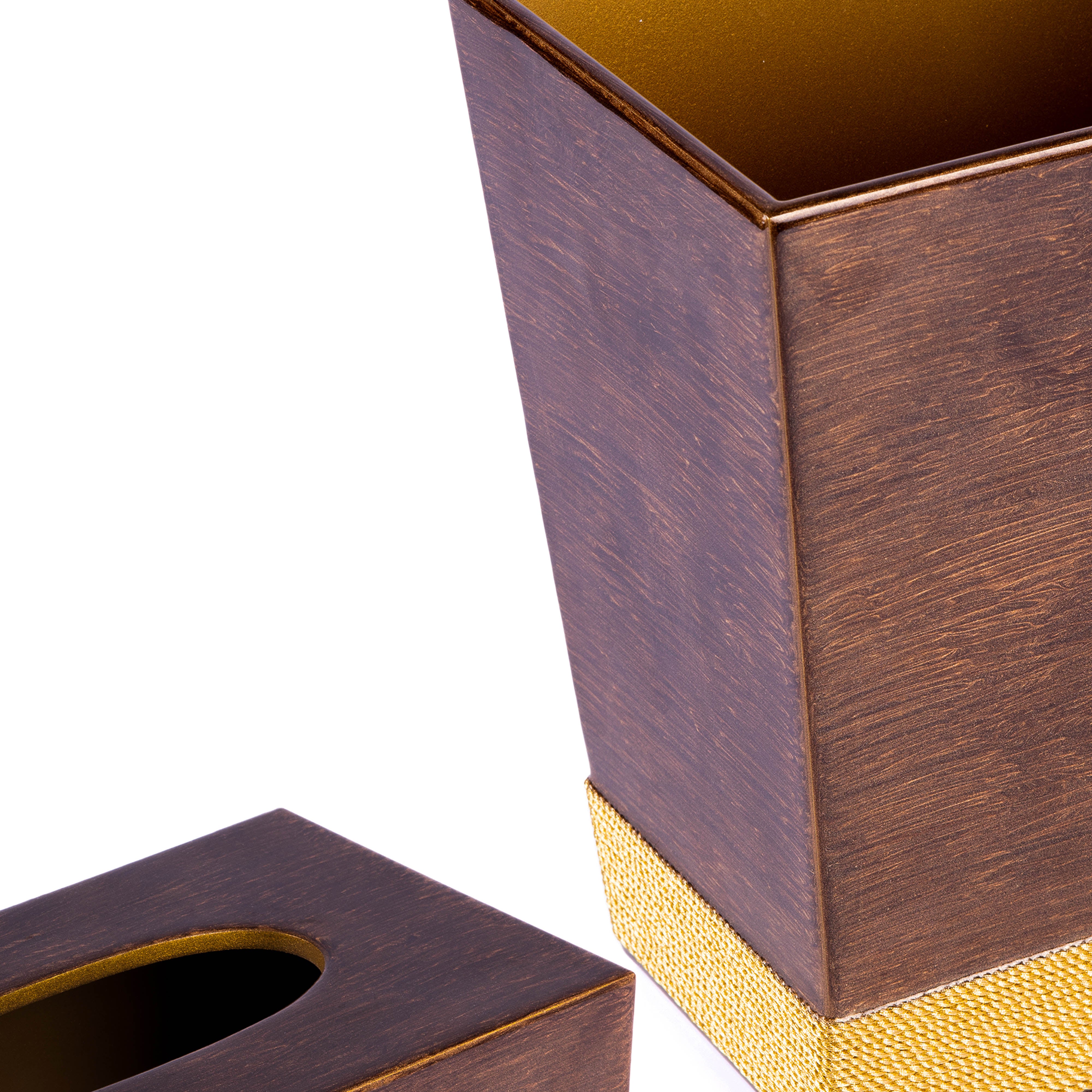 Mike + Ally. A Set of Brown Wastebasket & Tissue Box