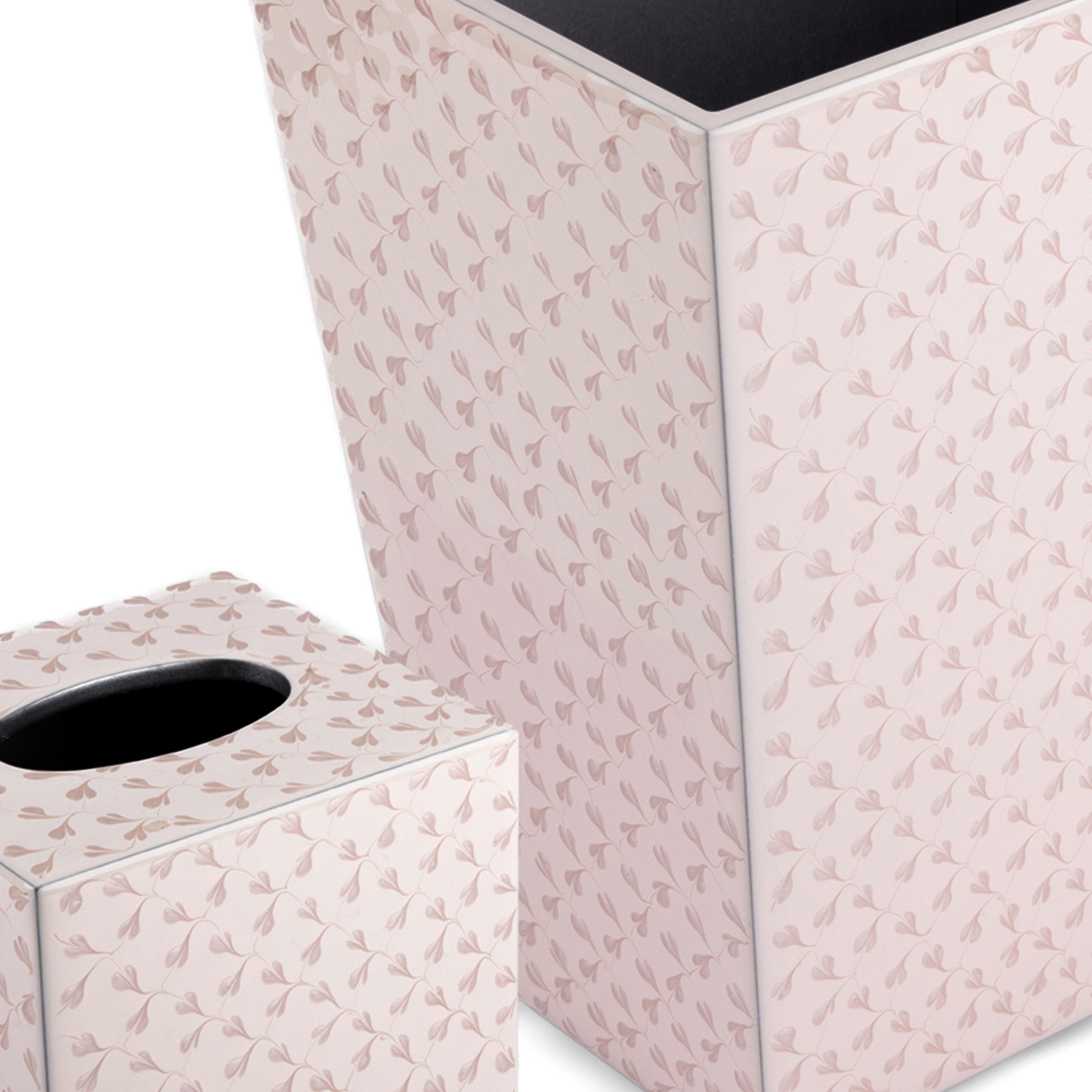 Mike + Ally. A Set of Pink Patterned Wastebasket & Tissue Box