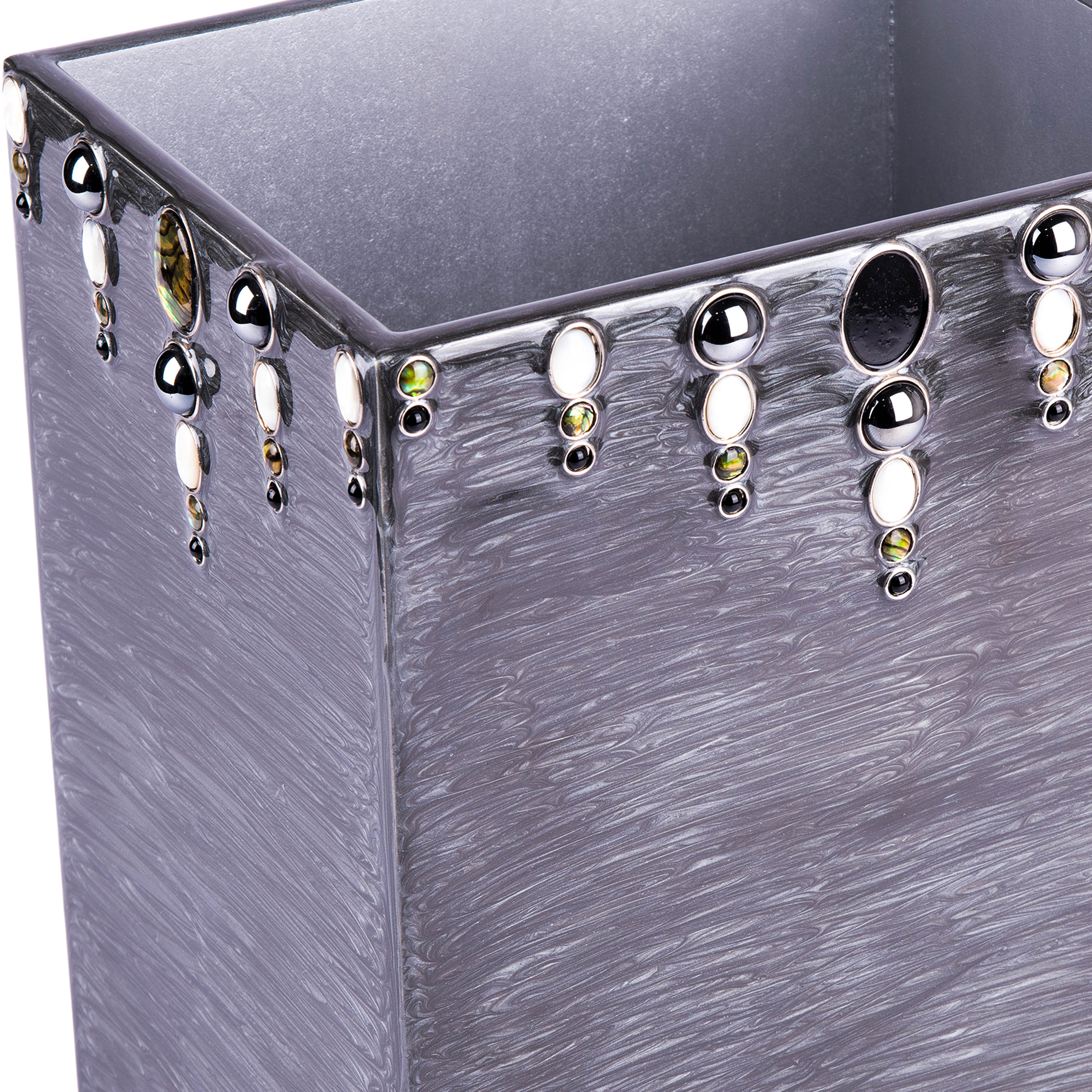 Mike + Ally. A set of Grey Wastebasket & Tissue Box Studded with Stones