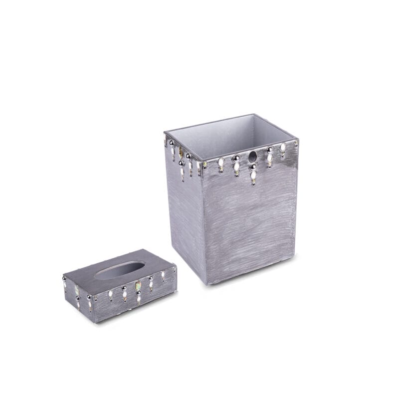 Mike + Ally. A set of Grey Wastebasket & Tissue Box Studded with Stones