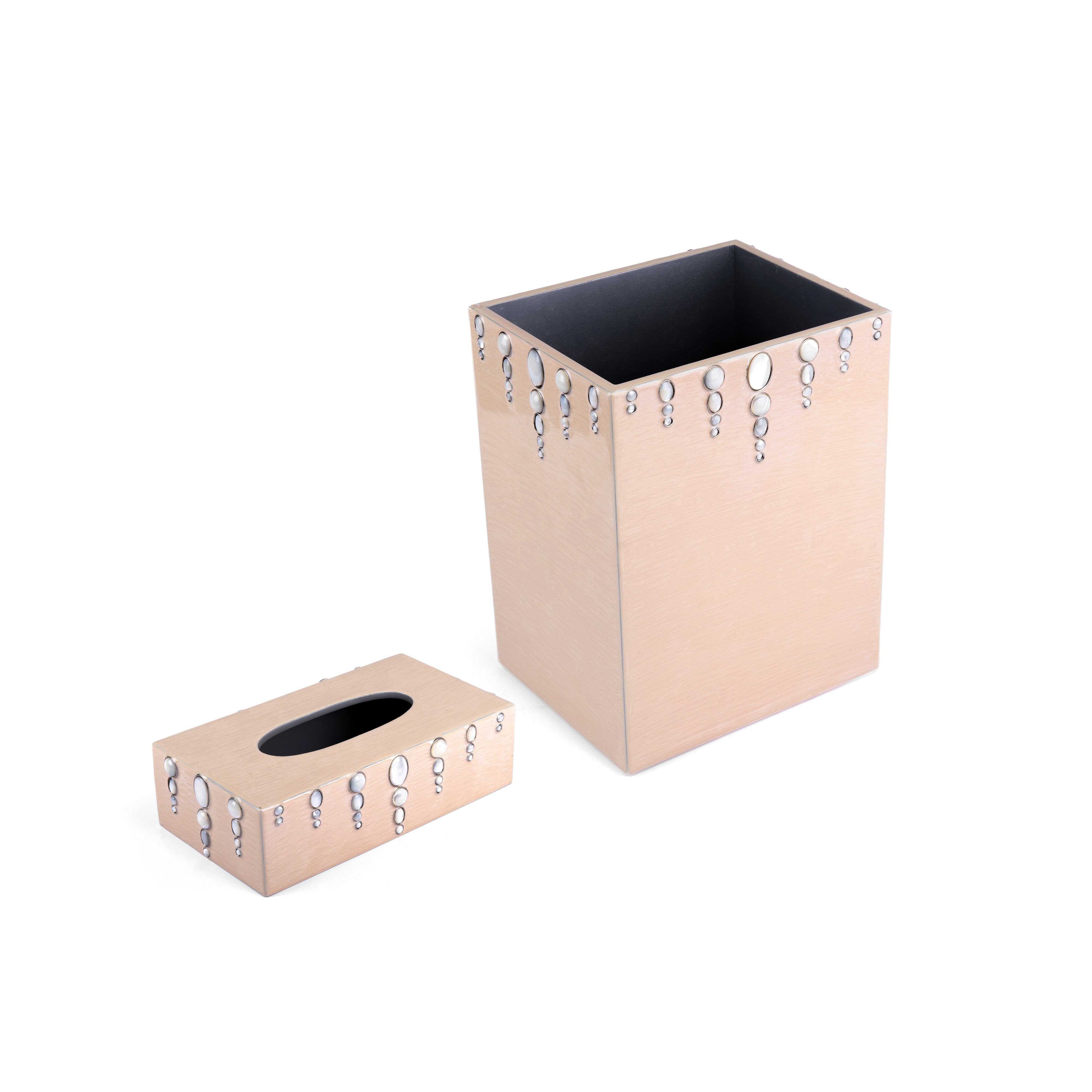 Mike + Ally. A Set of Wastebasket & Tissue Box with Stones