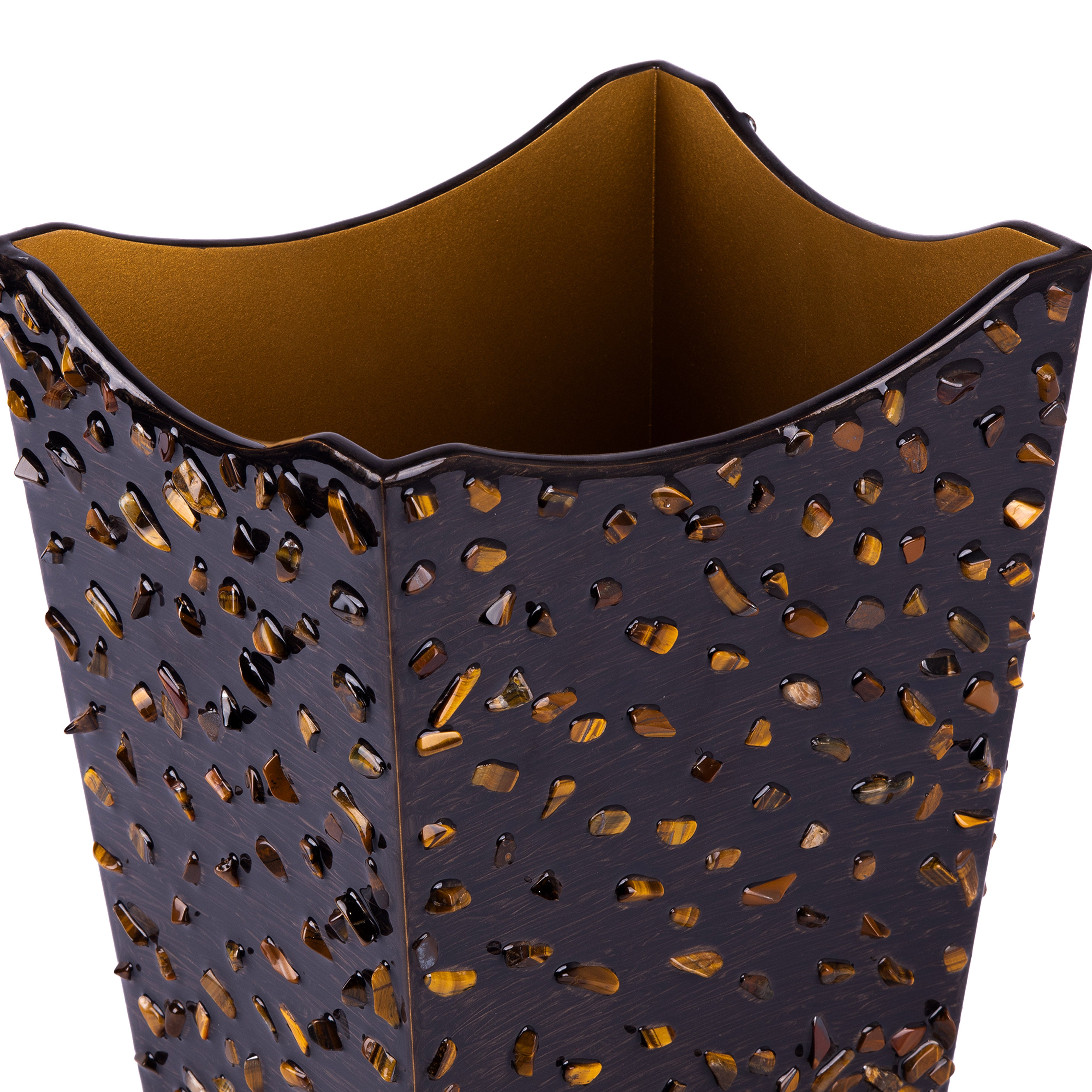 Mike + Ally. A Set of Brown Wastebasket & Tissue Box Studded with Stones