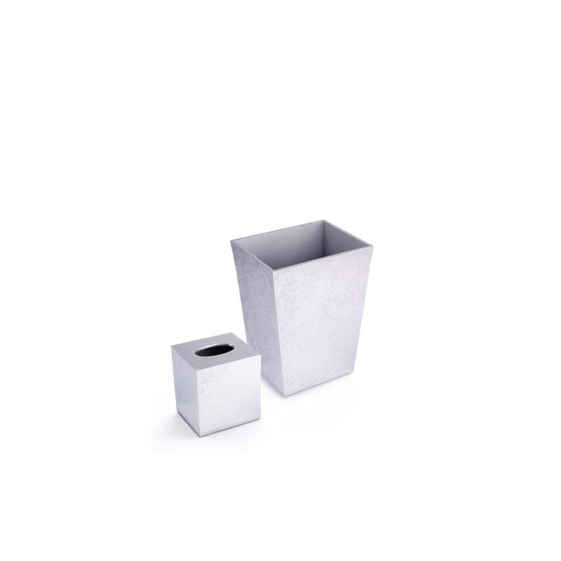 Mike + Ally. Set of Silver Wastebasket & Tissue Box