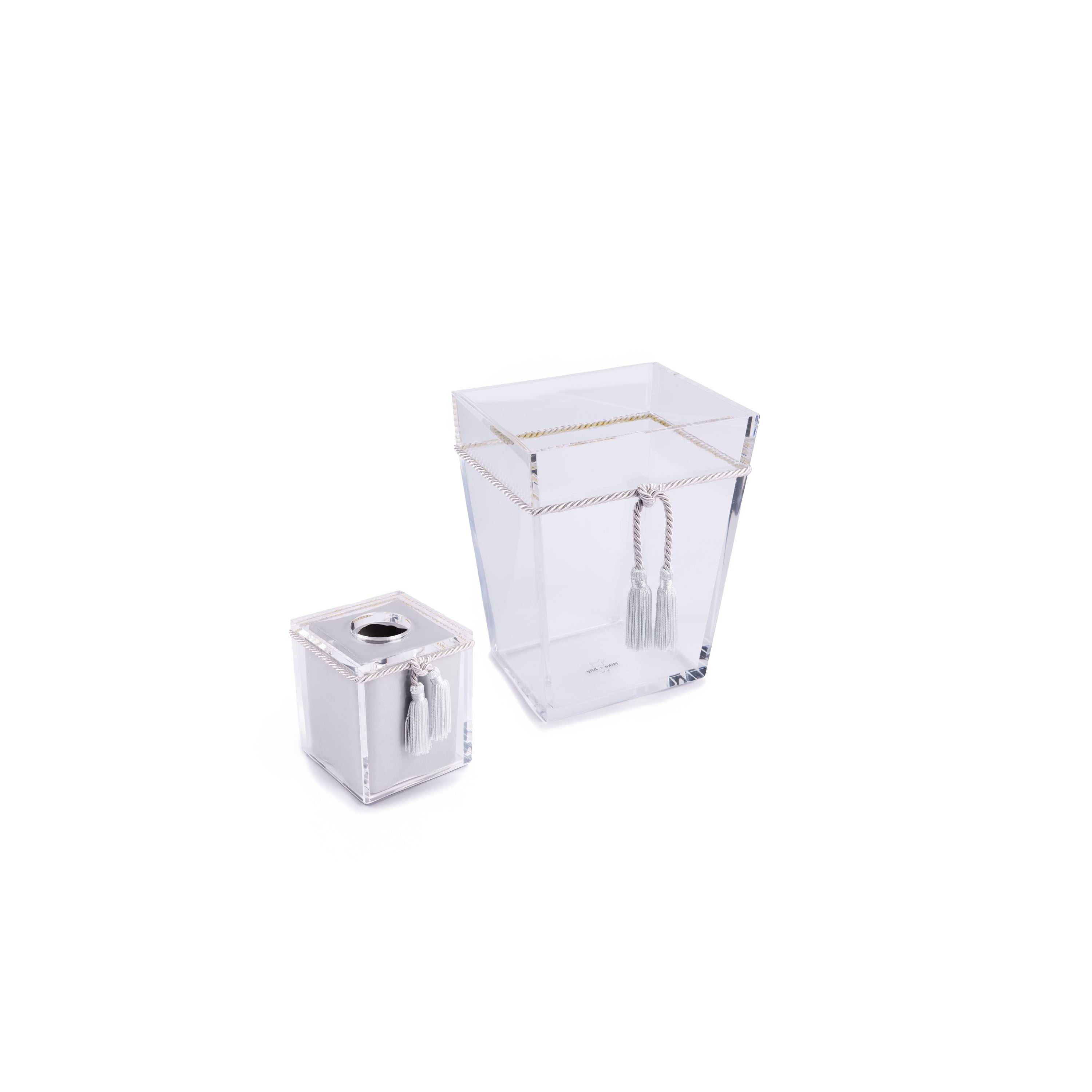 Mike + Ally. A set of Plexiglass Wastebasket & Tissue Box
