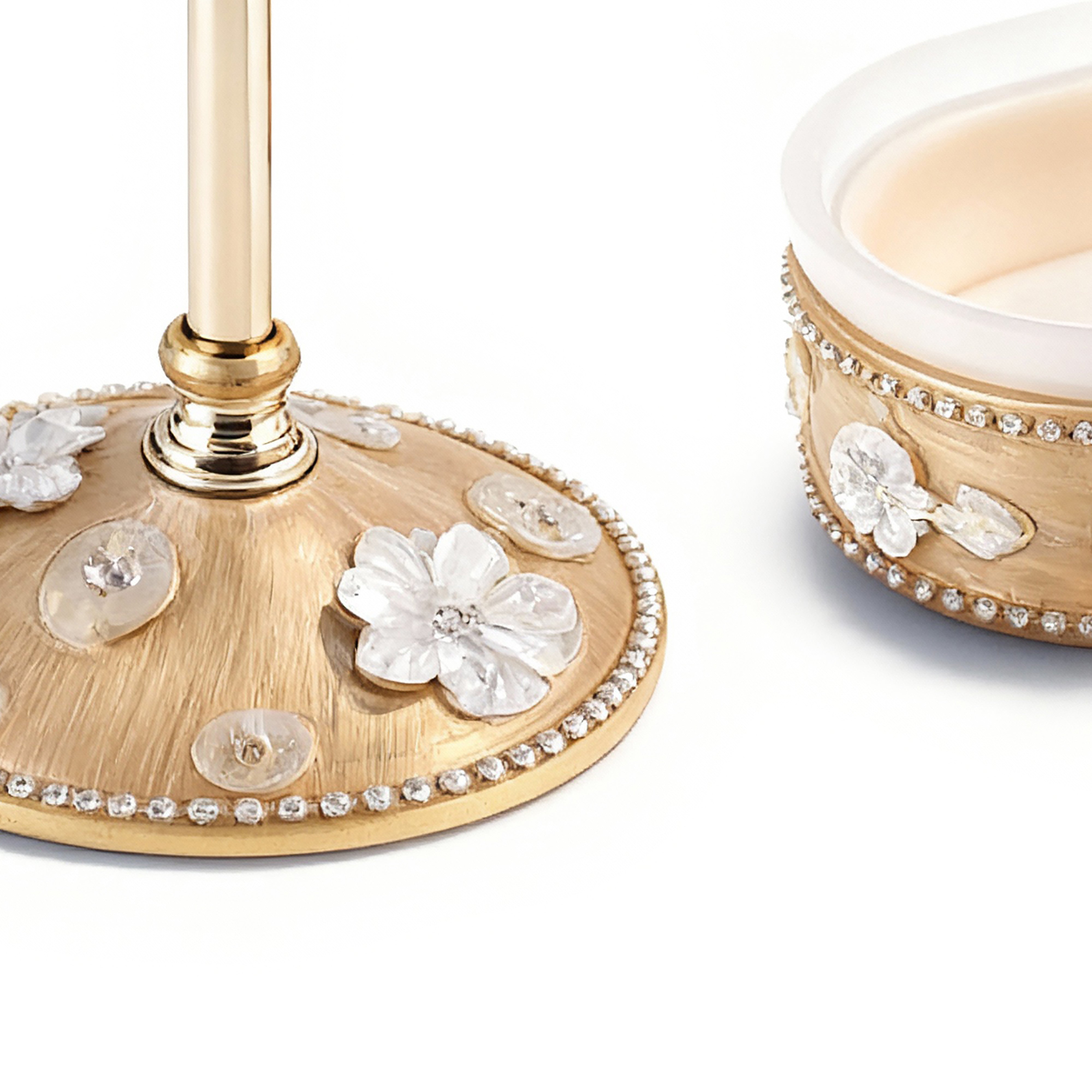 Mike + Ally. Gold Chantilly Bathroom Accessories Set.