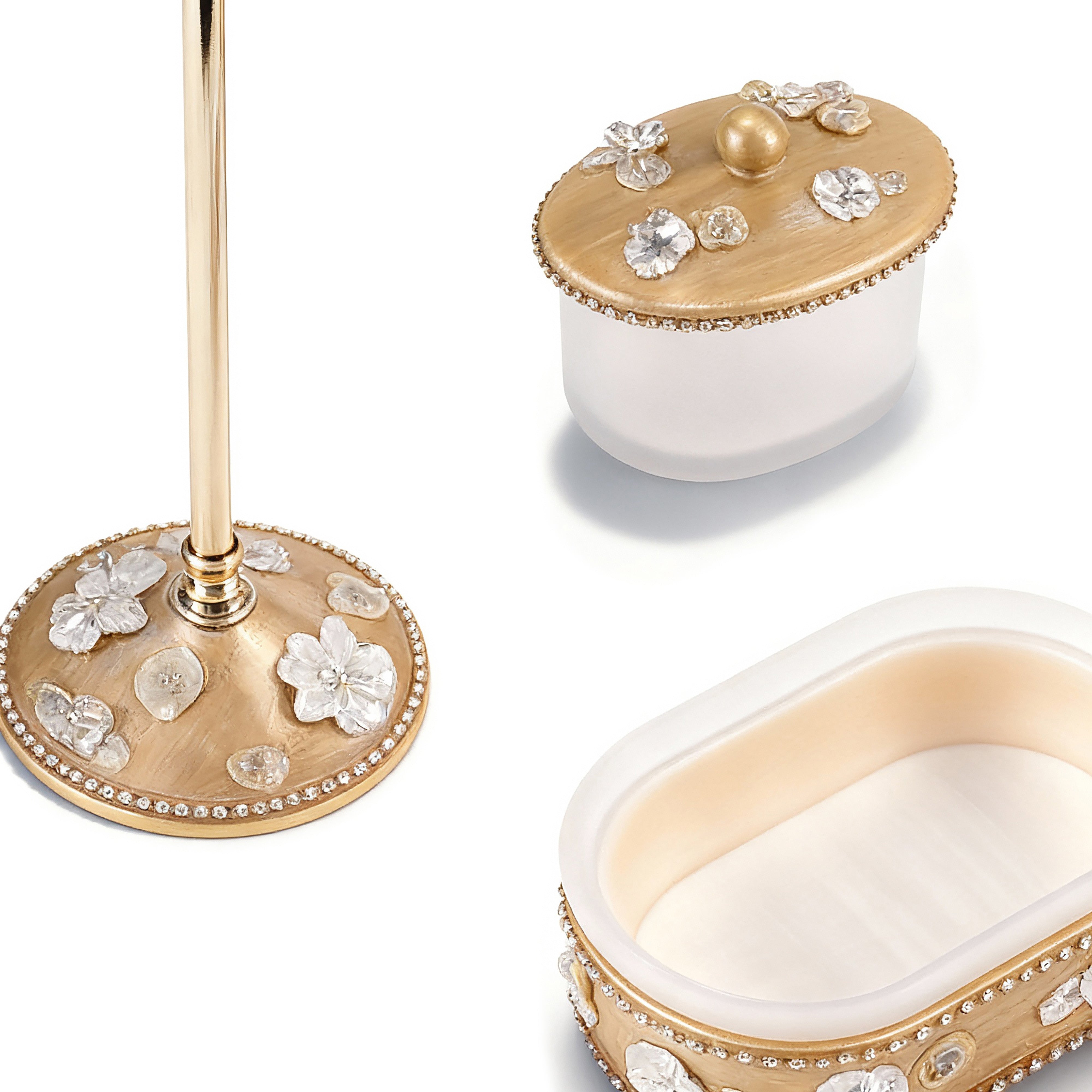 Mike + Ally. Gold Chantilly Bathroom Accessories Set.