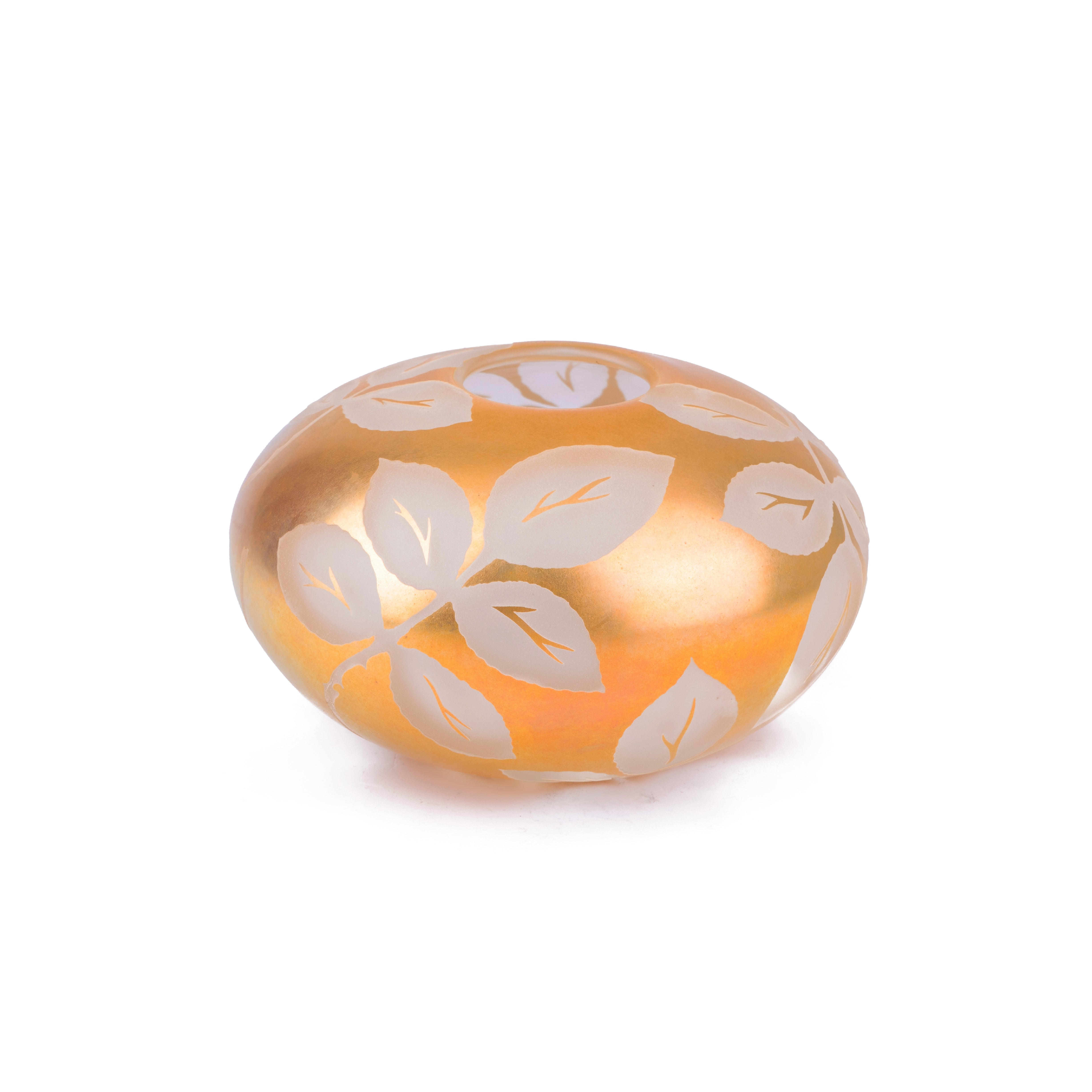 Correia Art Glass. Crystal Gold Round Vase. Large Size