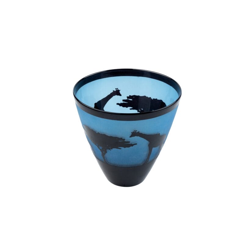 Correia Art Glass. Blue African Landscape Vase. Medium Size