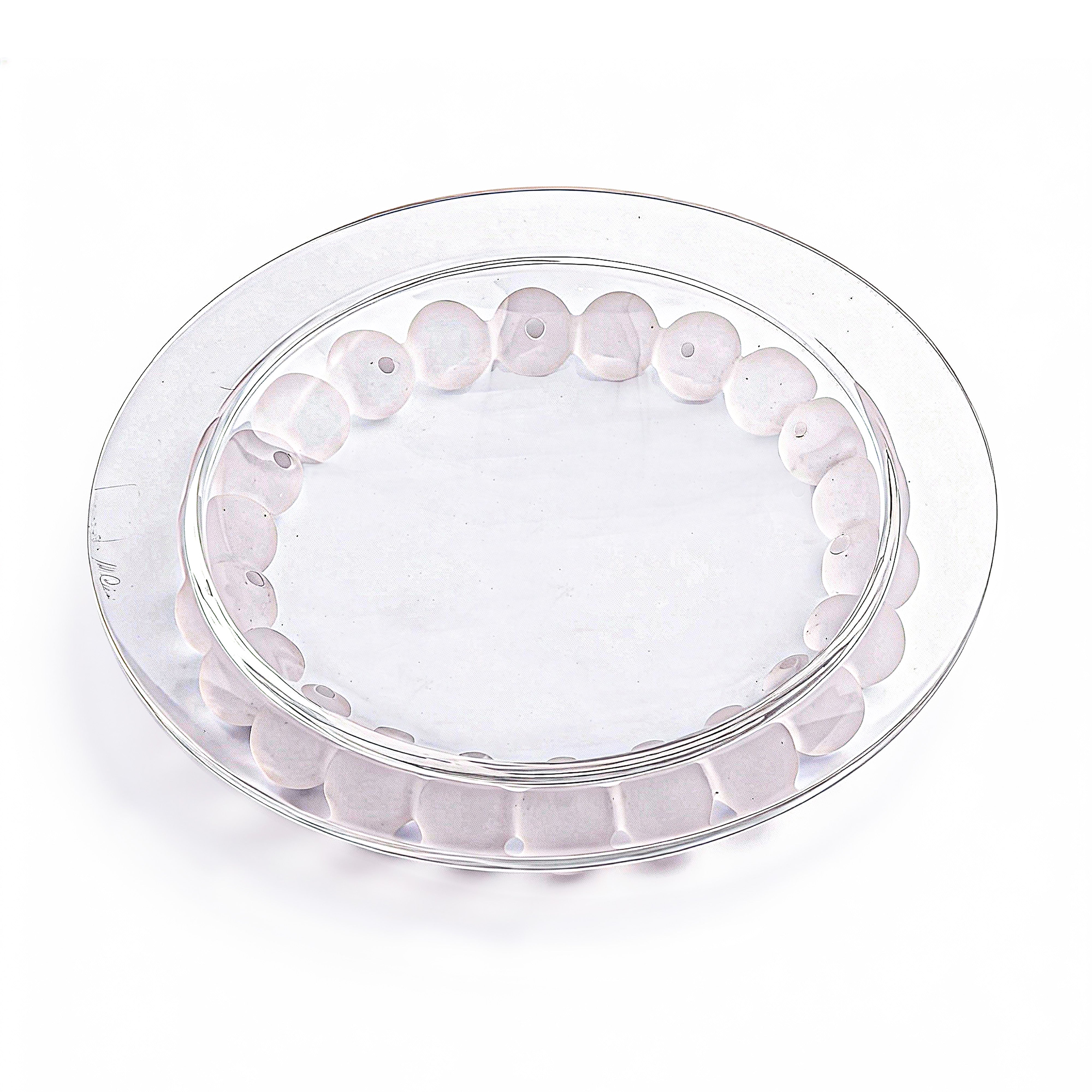 Mario Cioni. Transparent Crystal Decorative Plate with Frosted Pearls. Medium