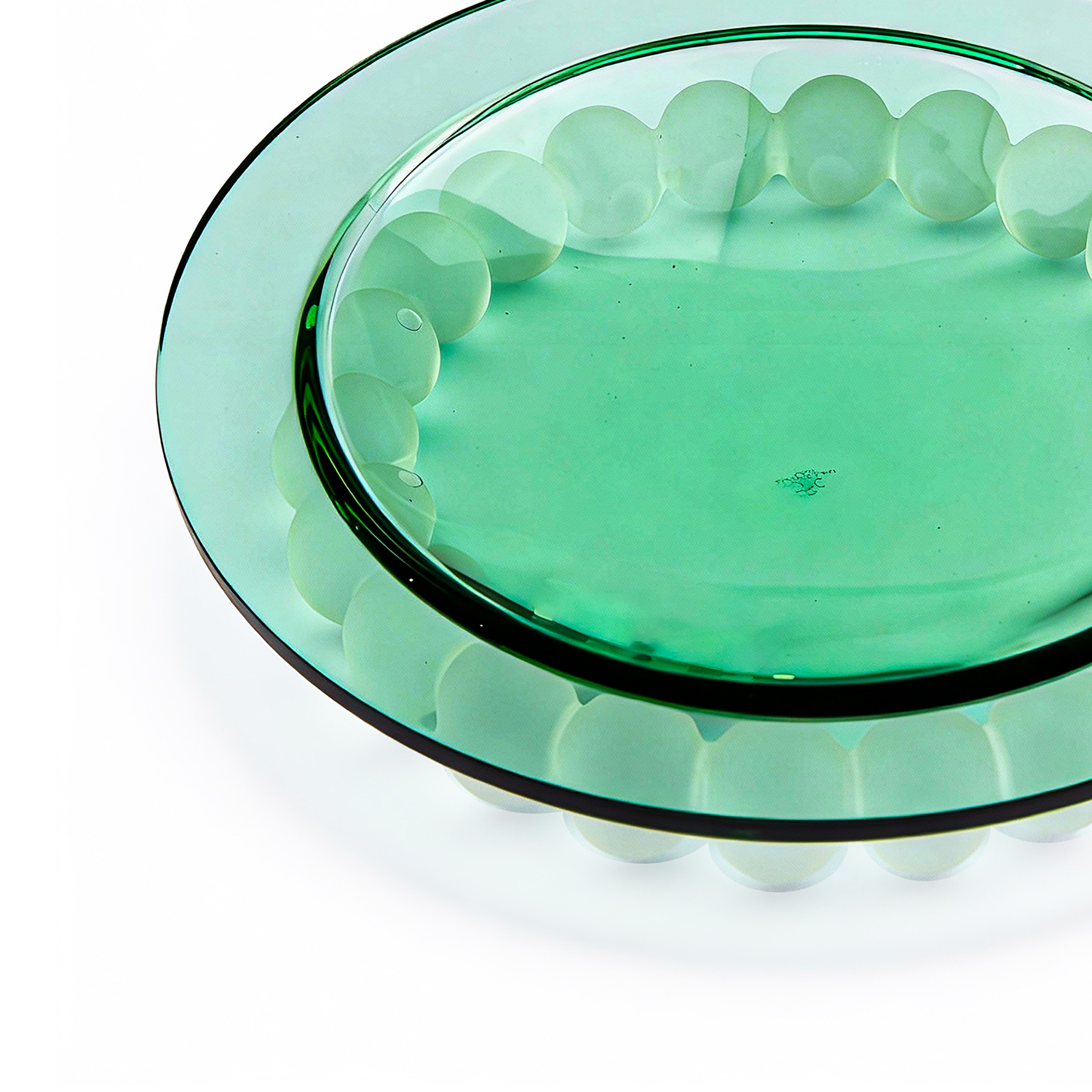 Mario Cioni. Green Crystal Decorative Plate with Frosted Pearls. Medium Size